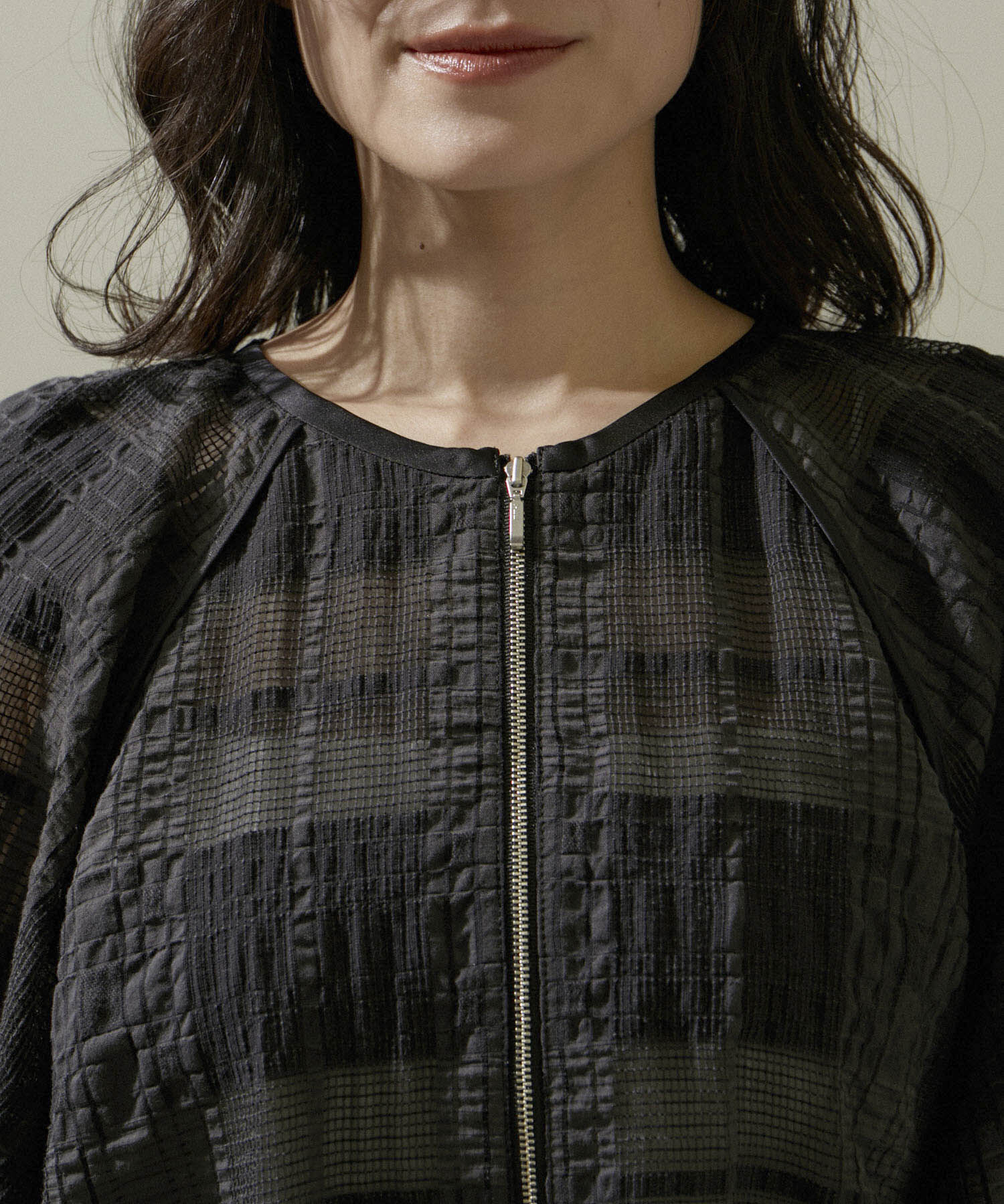 SALON adam et rope'「ハーフスリーブシアーメッシュチェックブルゾン」|ブルゾン・スタジャン|