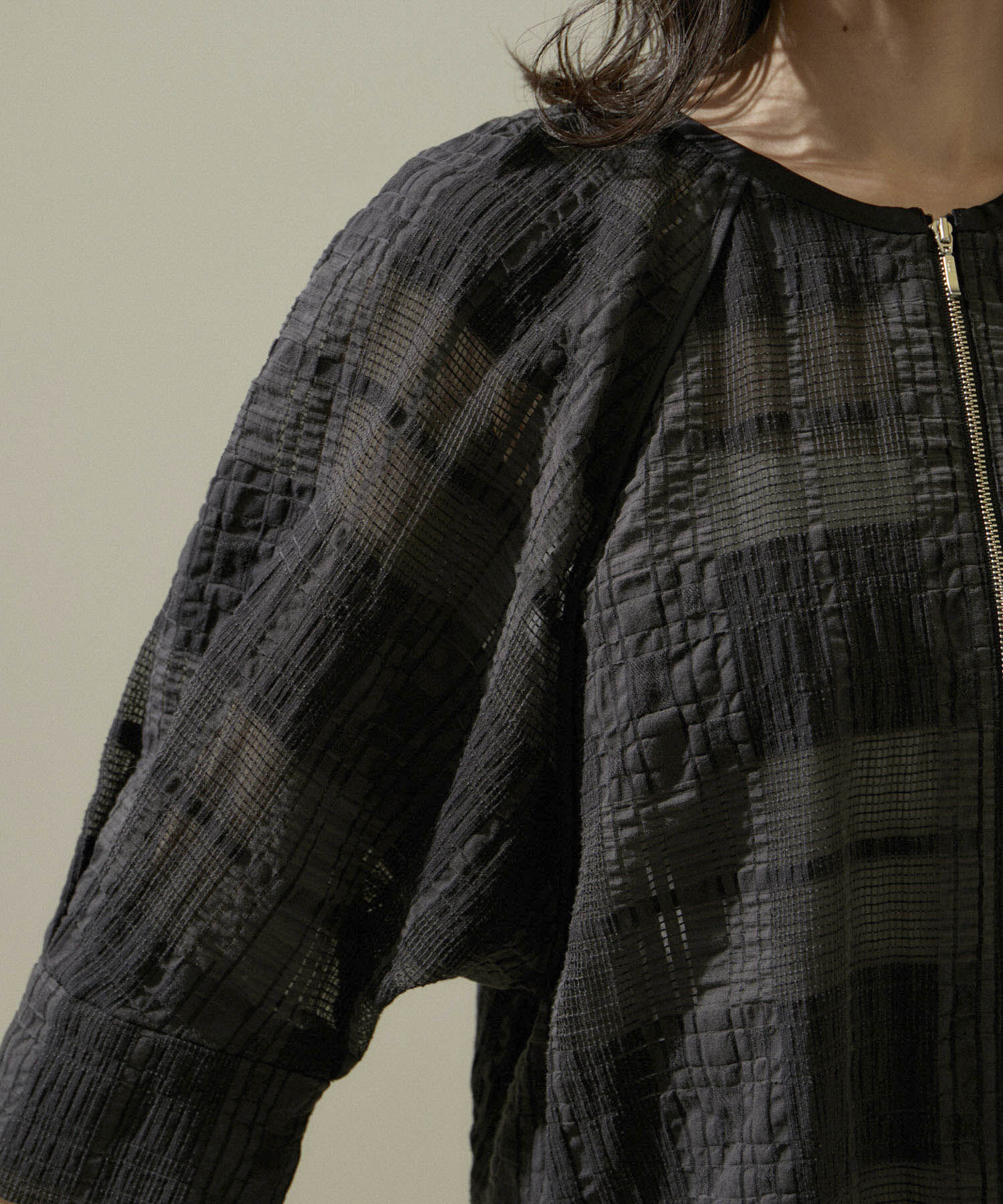 SALON adam et rope'「ハーフスリーブシアーメッシュチェックブルゾン」|ブルゾン・スタジャン|