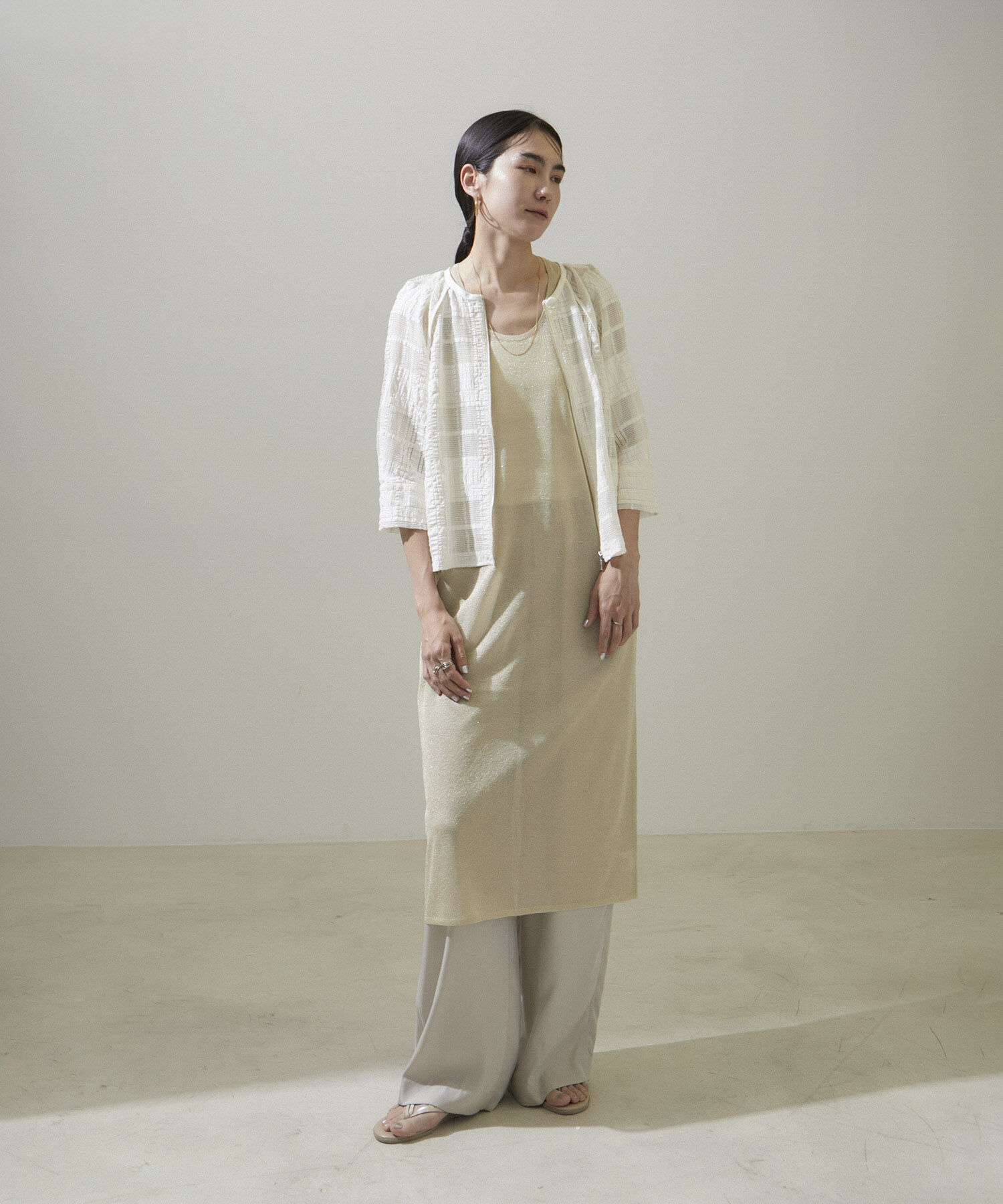 SALON adam et rope'「ハーフスリーブシアーメッシュチェックブルゾン」|ブルゾン・スタジャン|