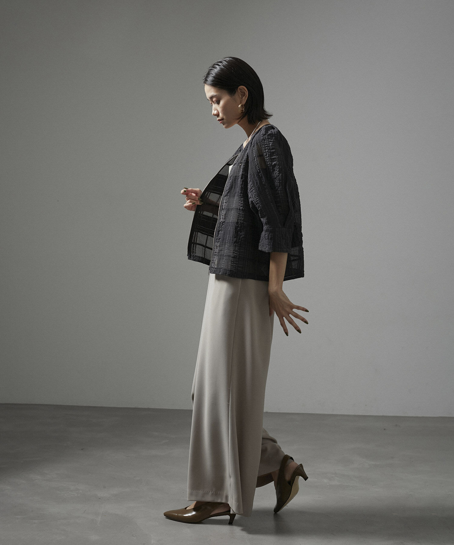 SALON adam et rope'「ハーフスリーブシアーメッシュチェックブルゾン」|ブルゾン・スタジャン|