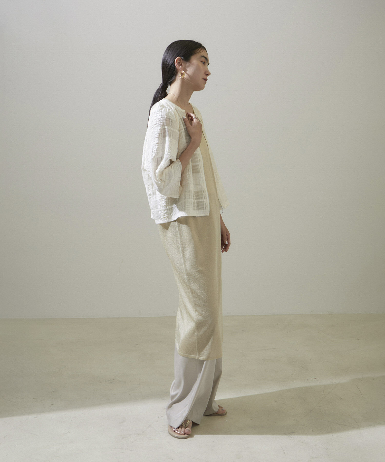 SALON adam et rope'「ハーフスリーブシアーメッシュチェックブルゾン」|ブルゾン・スタジャン|