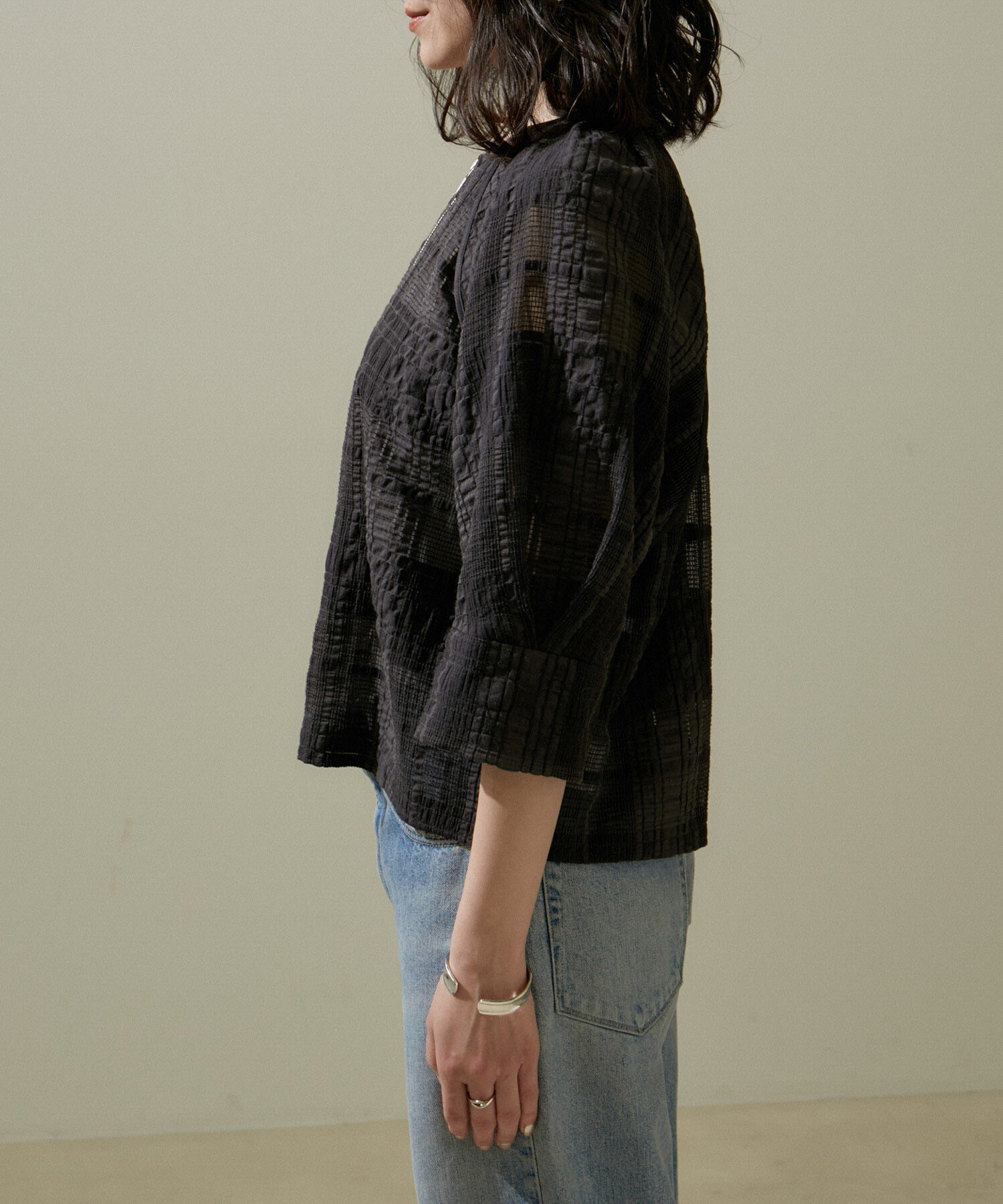 SALON adam et rope'「ハーフスリーブシアーメッシュチェックブルゾン」|ブルゾン・スタジャン|