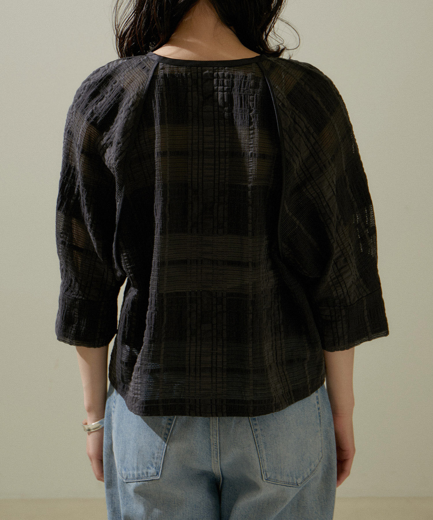 SALON adam et rope'「ハーフスリーブシアーメッシュチェックブルゾン」|ブルゾン・スタジャン|