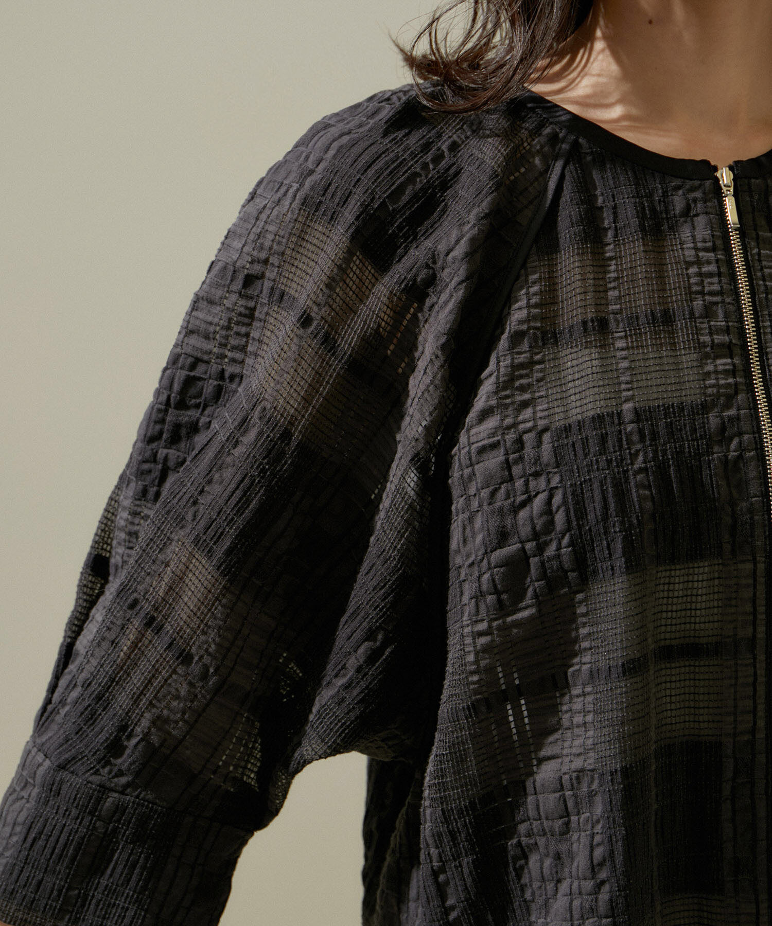 SALON adam et rope'「ハーフスリーブシアーメッシュチェックブルゾン」|ブルゾン・スタジャン|