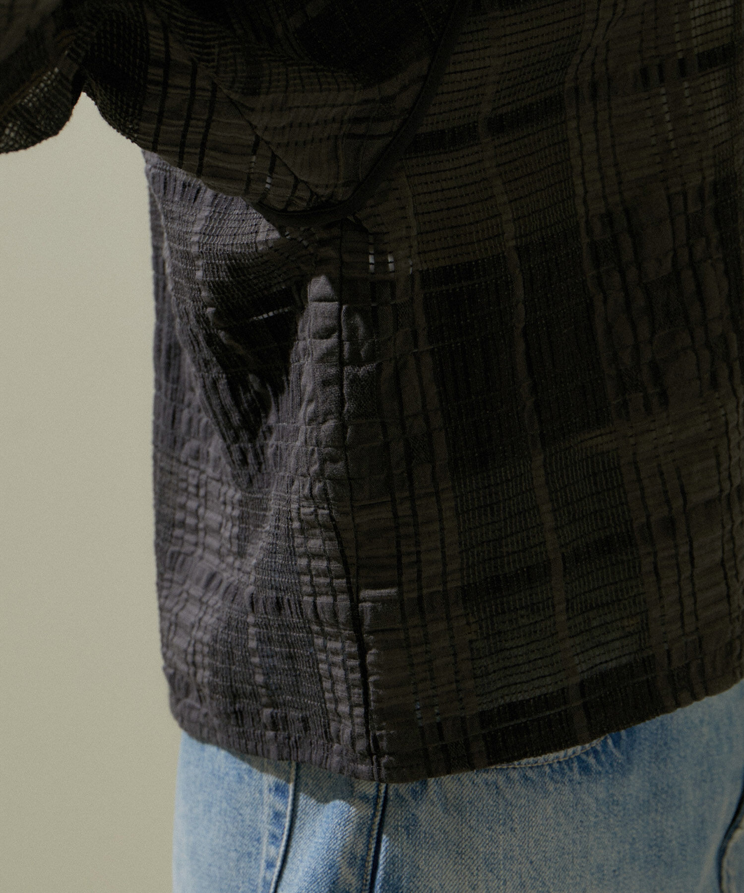 SALON adam et rope'「ハーフスリーブシアーメッシュチェックブルゾン」|ブルゾン・スタジャン|