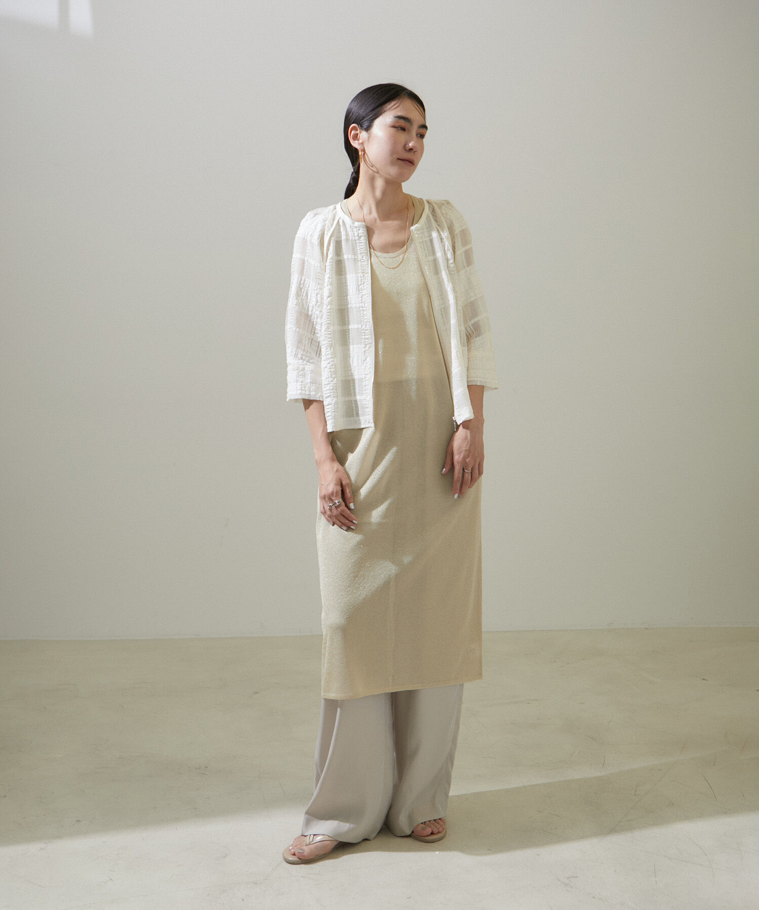 SALON adam et rope'「ハーフスリーブシアーメッシュチェックブルゾン」|ブルゾン・スタジャン|