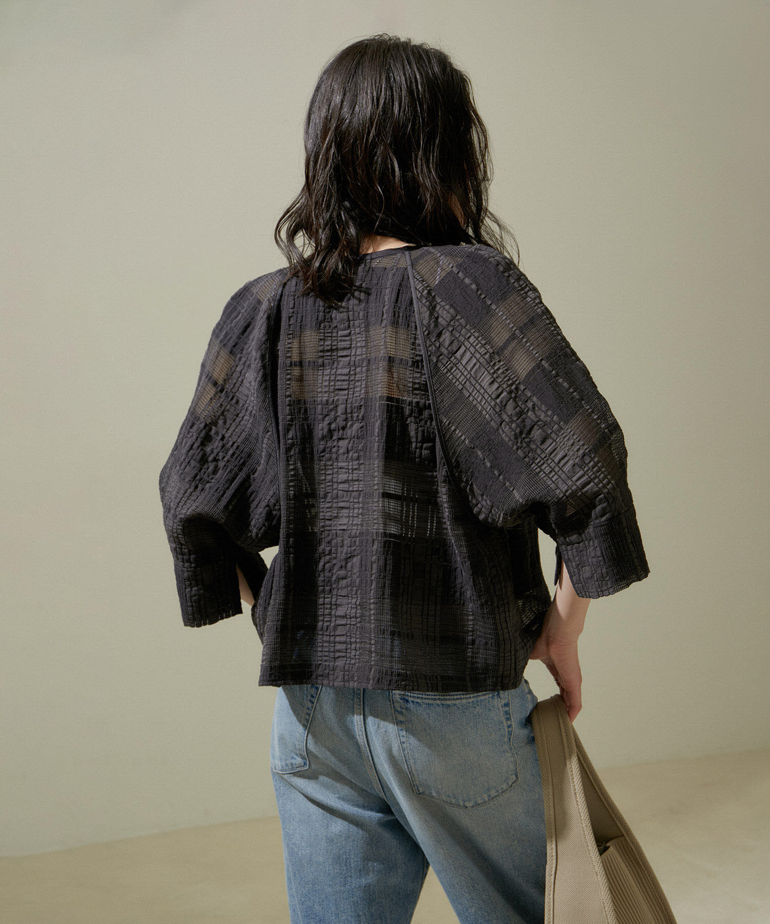 SALON adam et rope'「ハーフスリーブシアーメッシュチェックブルゾン」|ブルゾン・スタジャン|