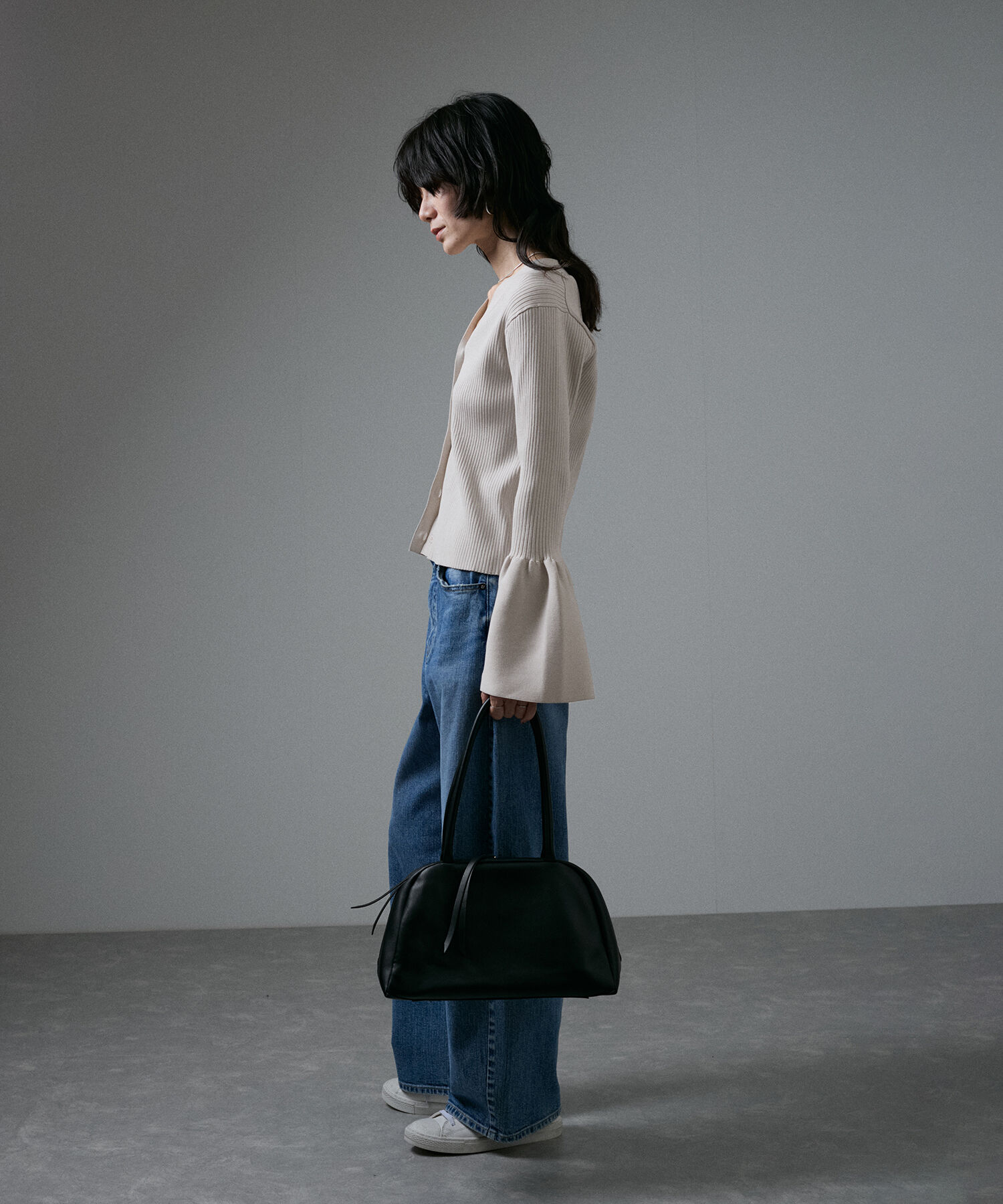 SALON adam et rope'「フレアースリーブリブVネックカーディガン【洗える】」|カーディガン|