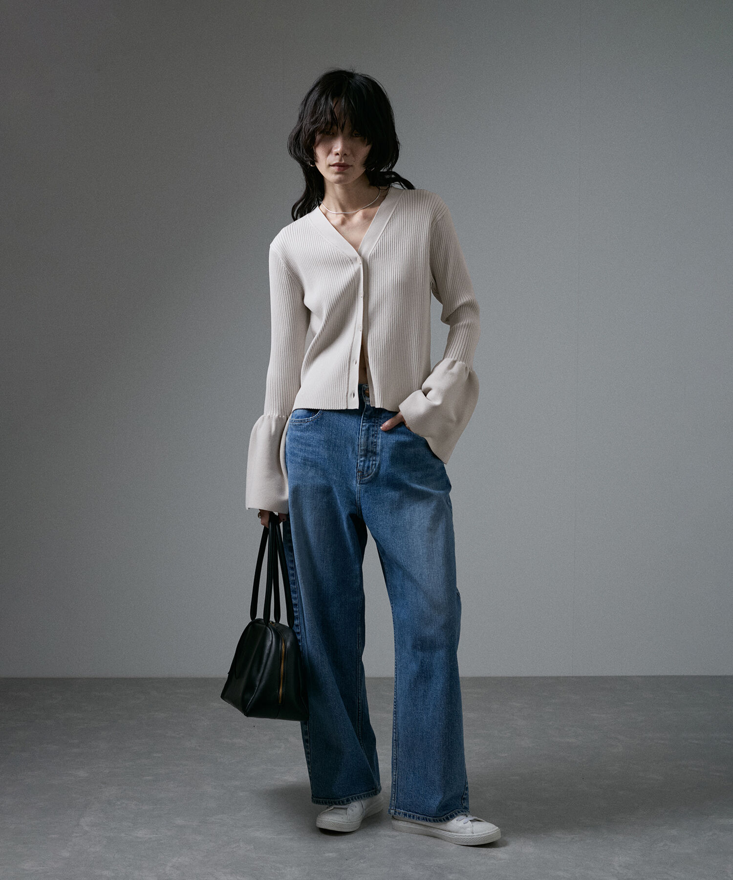 SALON adam et rope'「フレアースリーブリブVネックカーディガン【洗える】」|カーディガン|