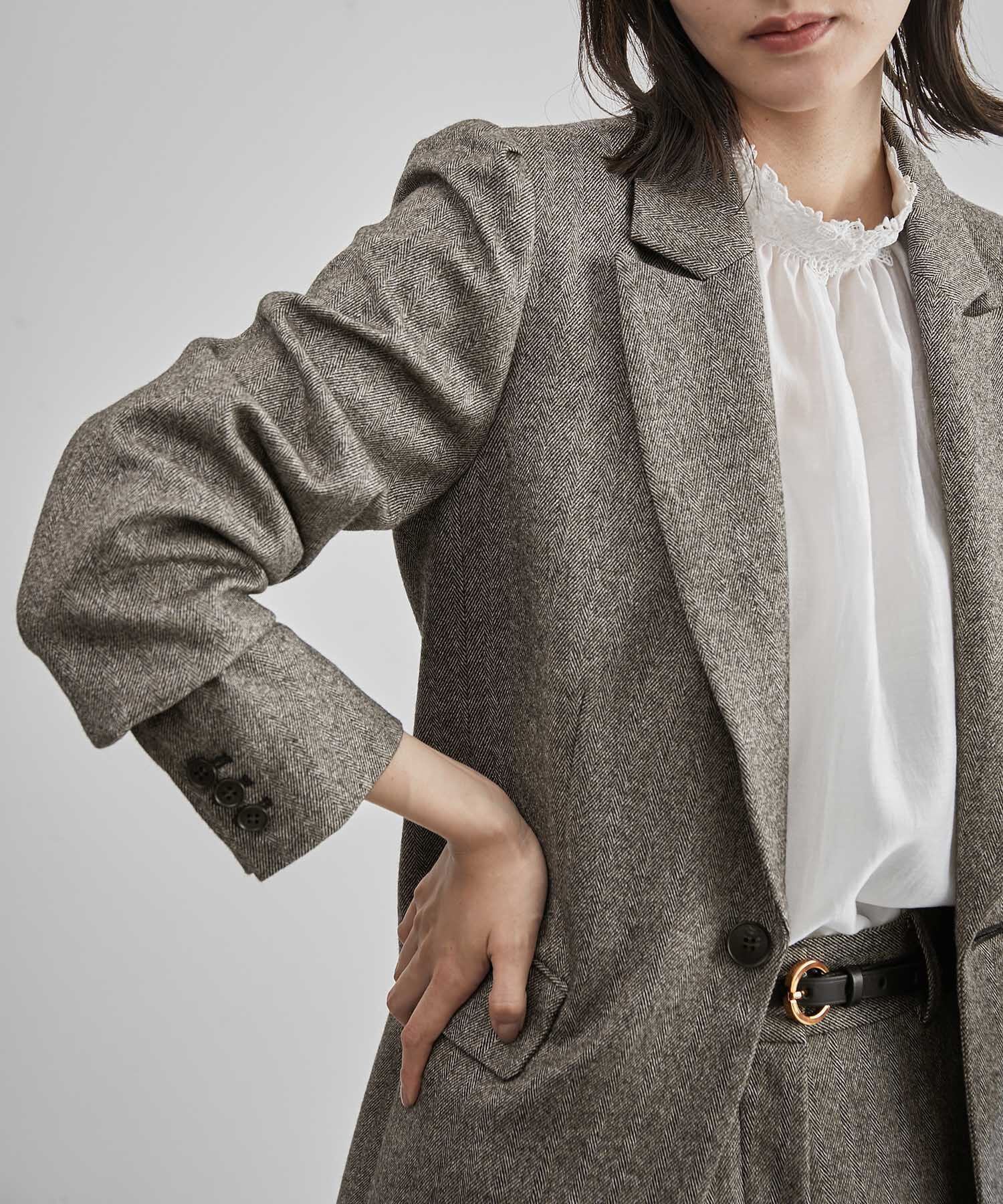 ROPE「【雑誌掲載】ヘリンボーンウエストシェイプジャケット/セットアップ対応」|テーラードジャケット|