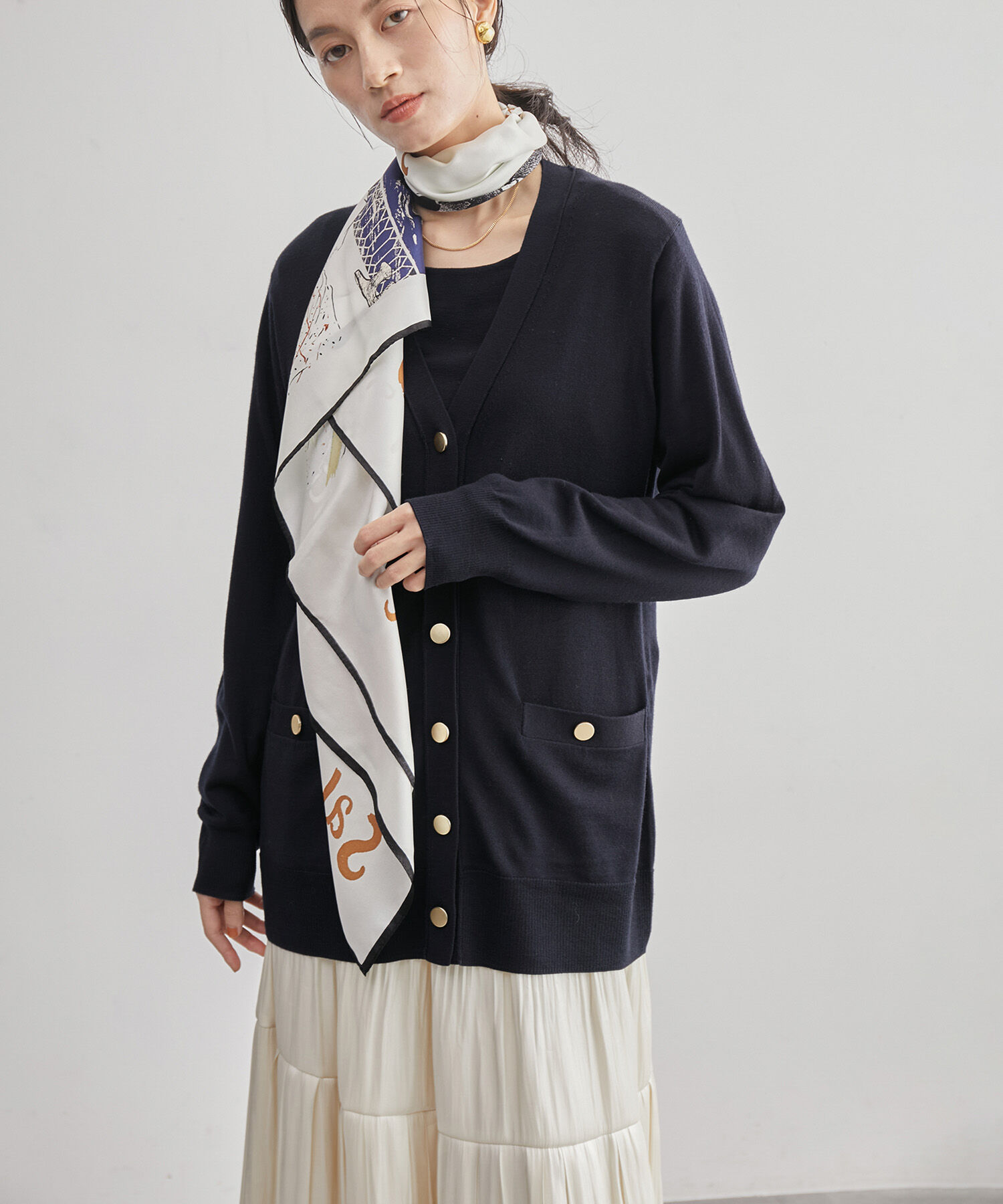 ROPE「ハイゲージ天竺Vネックカーディガン/アンサンブル対応【雑誌掲載】」|カーディガン|