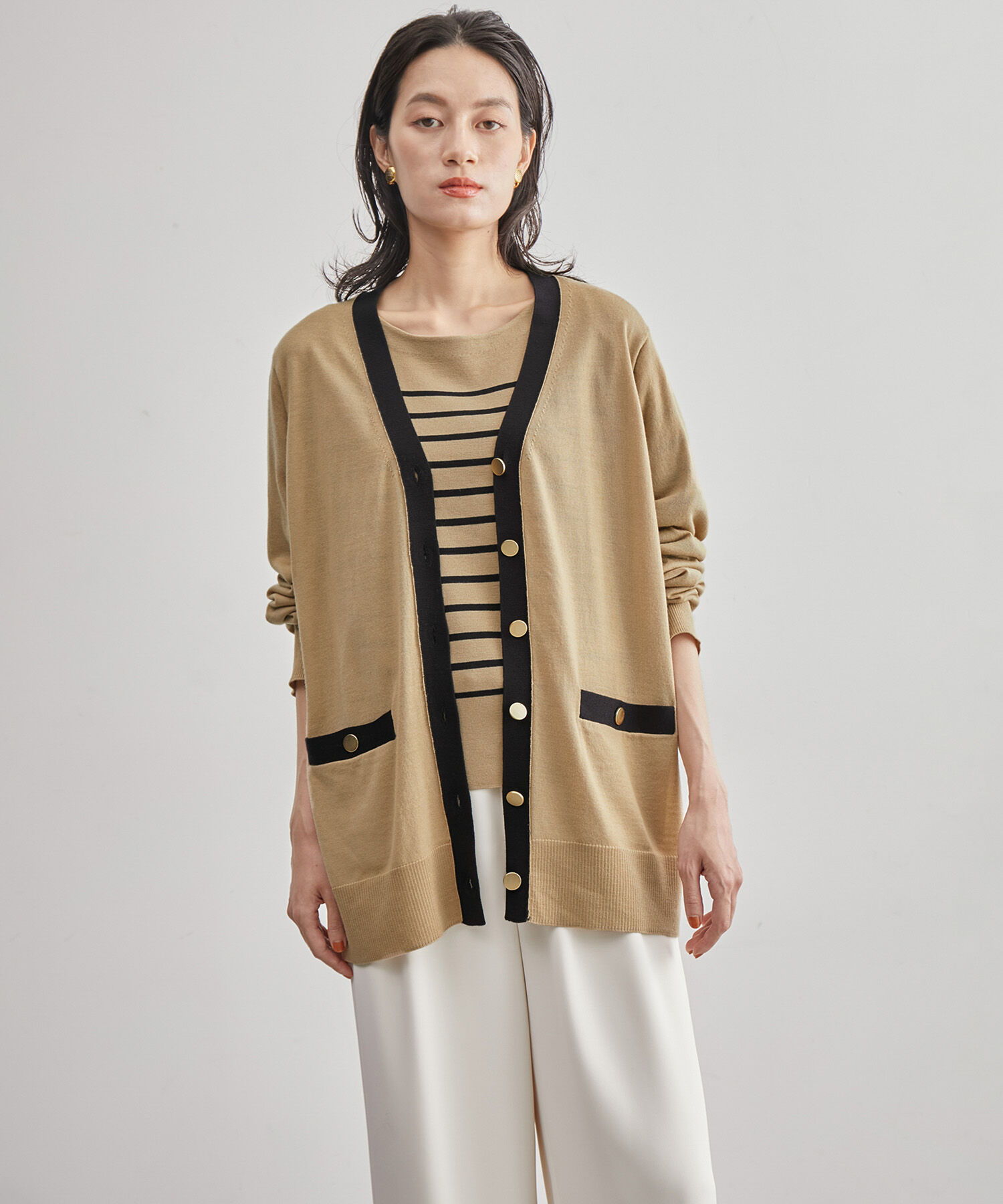 ROPE「ハイゲージ天竺Vネックカーディガン/アンサンブル対応【雑誌掲載】」|カーディガン|