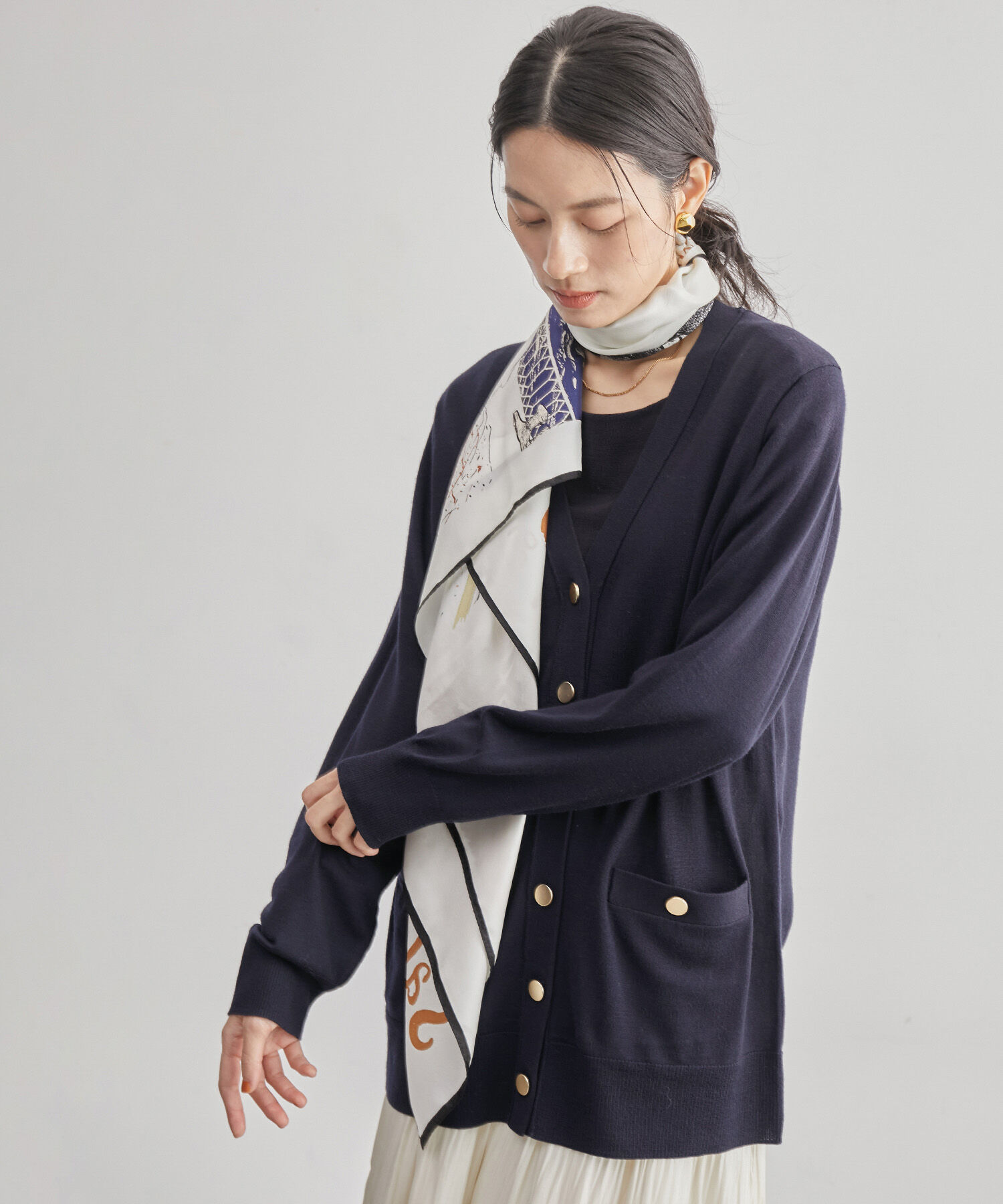 ROPE「ハイゲージ天竺Vネックカーディガン/アンサンブル対応【雑誌掲載】」|カーディガン|ネイビー(40)