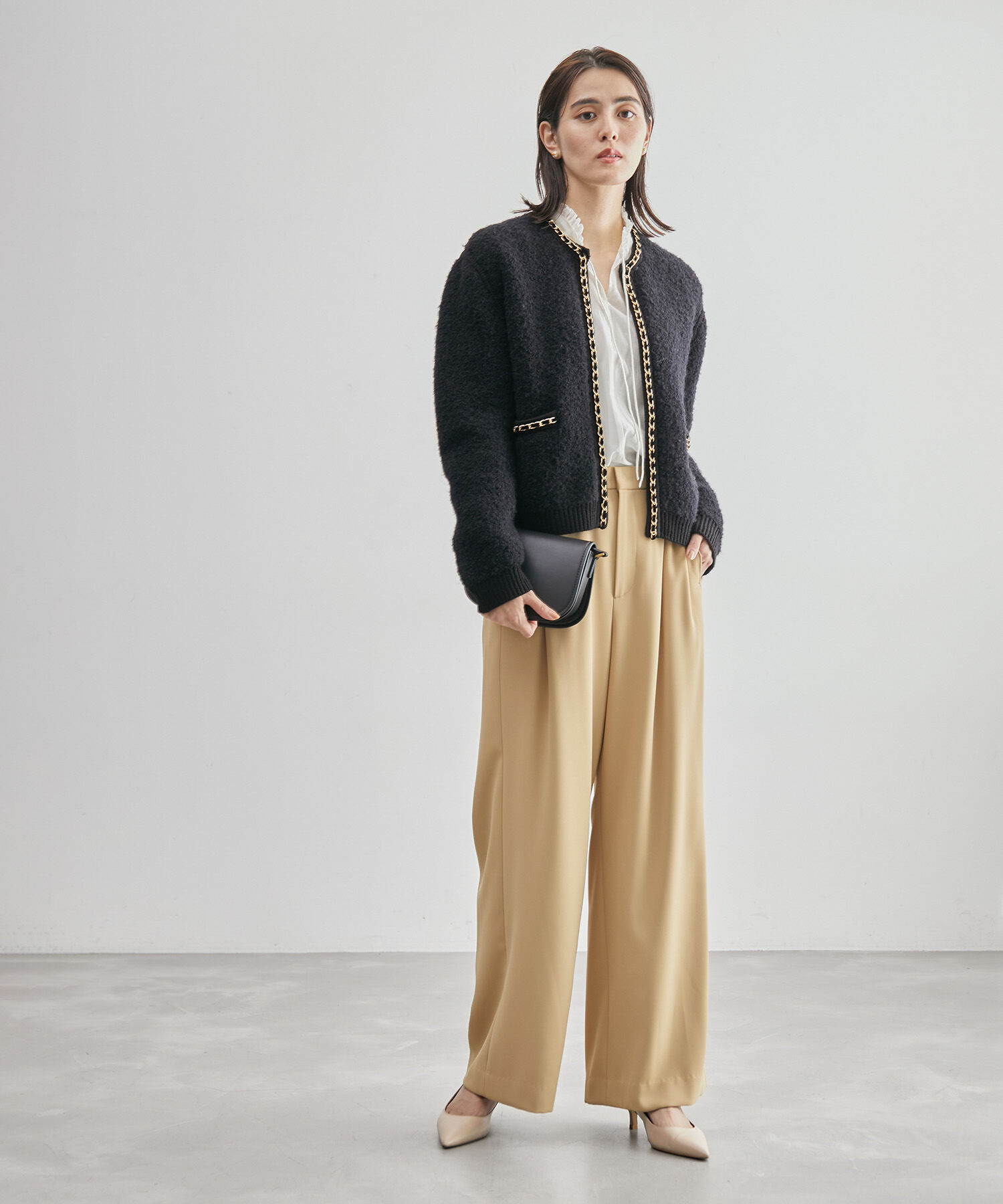 ROPE「チェーン付きカーディガン（無地/千鳥格子ジャカード）」|カーディガン|