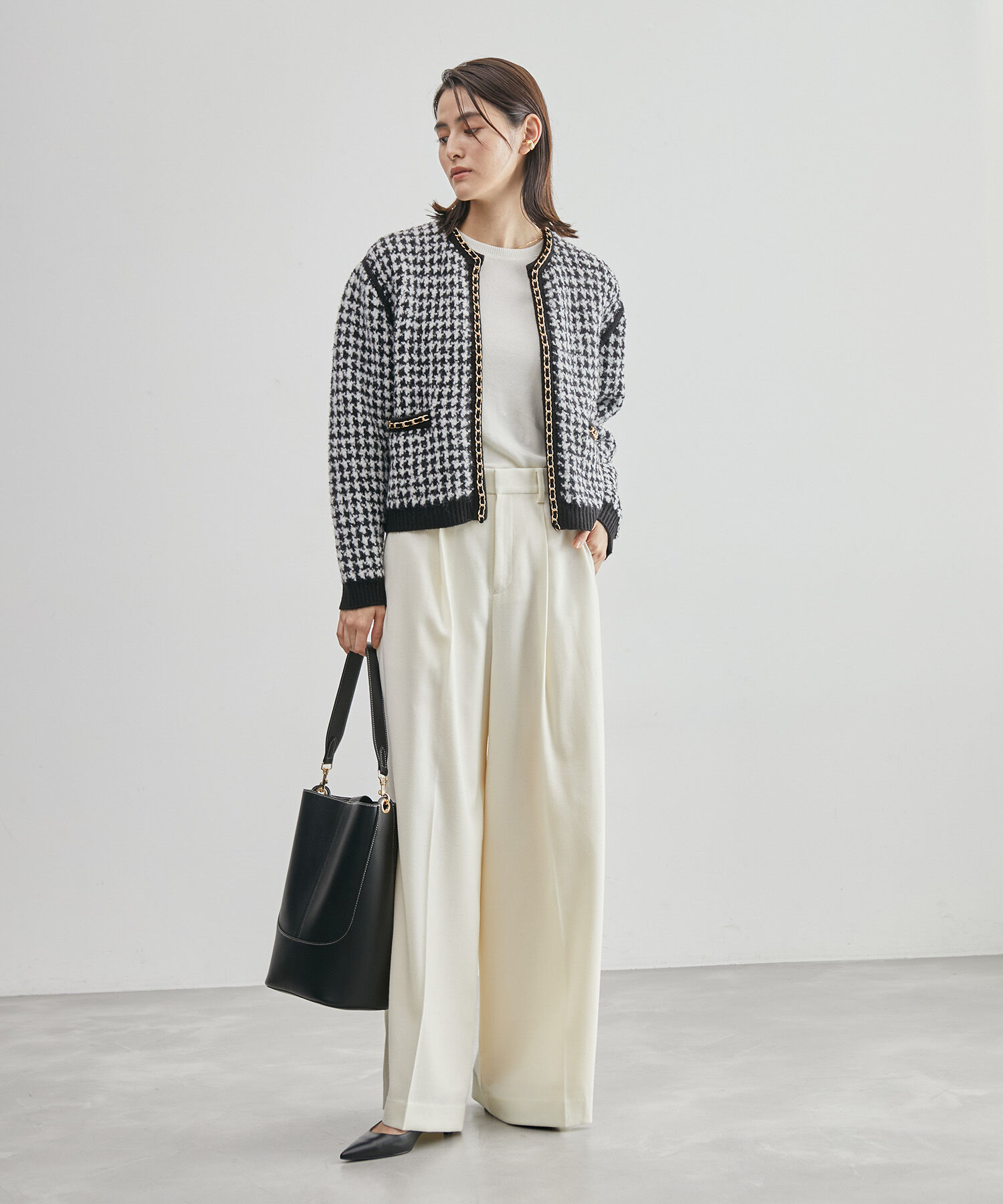 ROPE「チェーン付きカーディガン（無地/千鳥格子ジャカード）」|カーディガン|