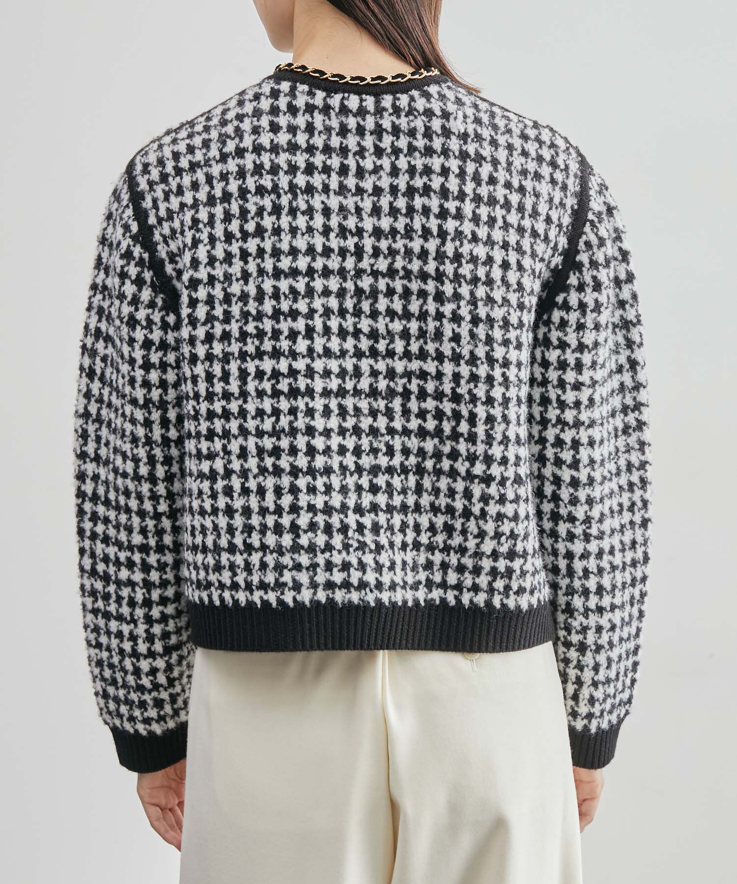 ROPE「チェーン付きカーディガン（無地/千鳥格子ジャカード）」|カーディガン|