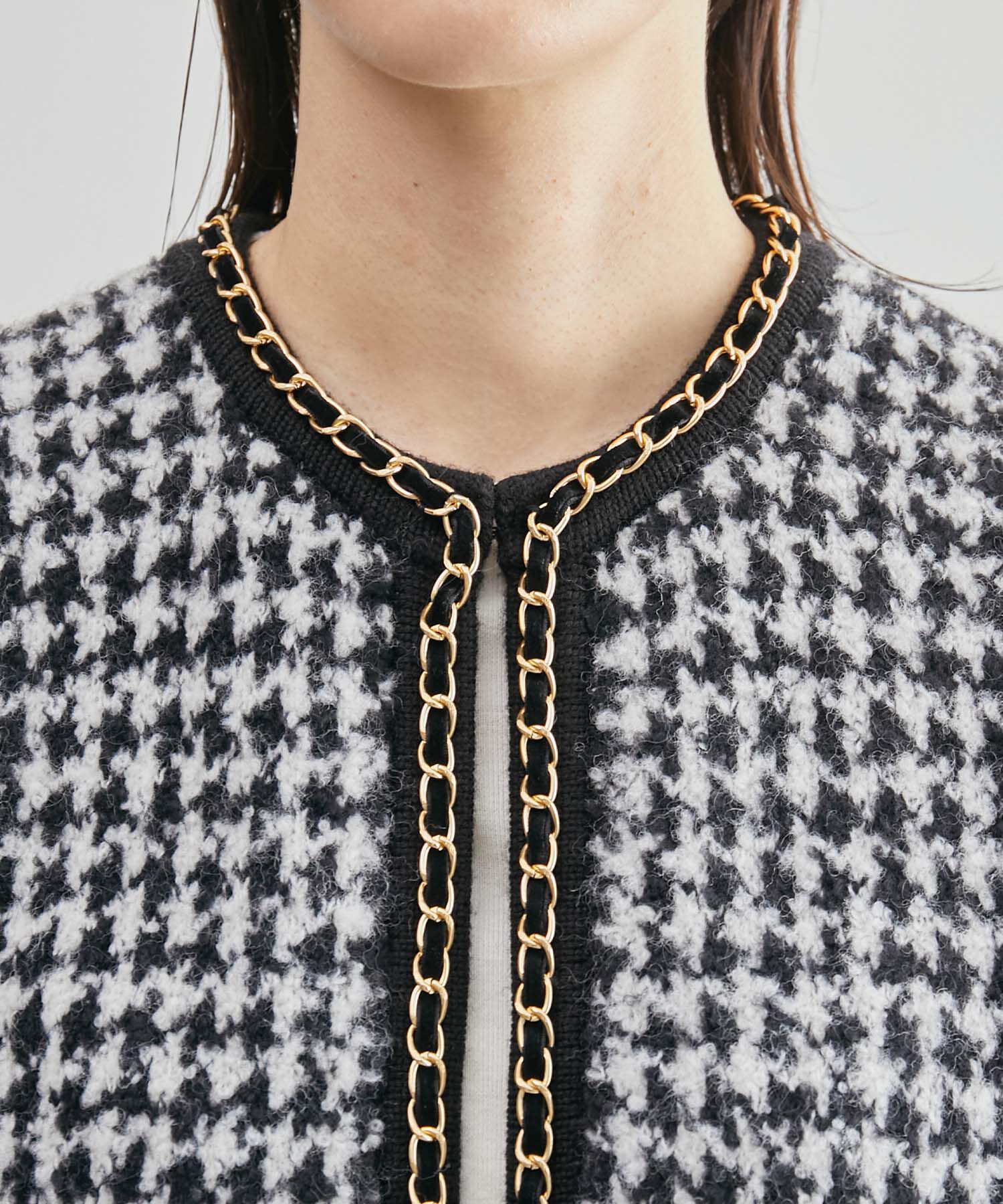 ROPE「チェーン付きカーディガン（無地/千鳥格子ジャカード）」|カーディガン|