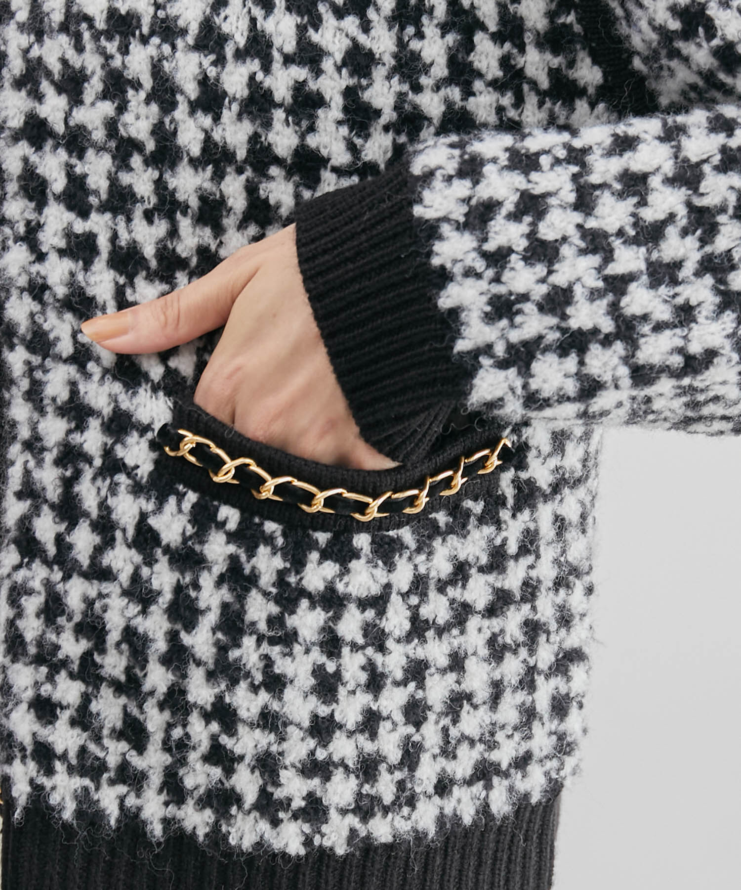 ROPE「チェーン付きカーディガン（無地/千鳥格子ジャカード）」|カーディガン|