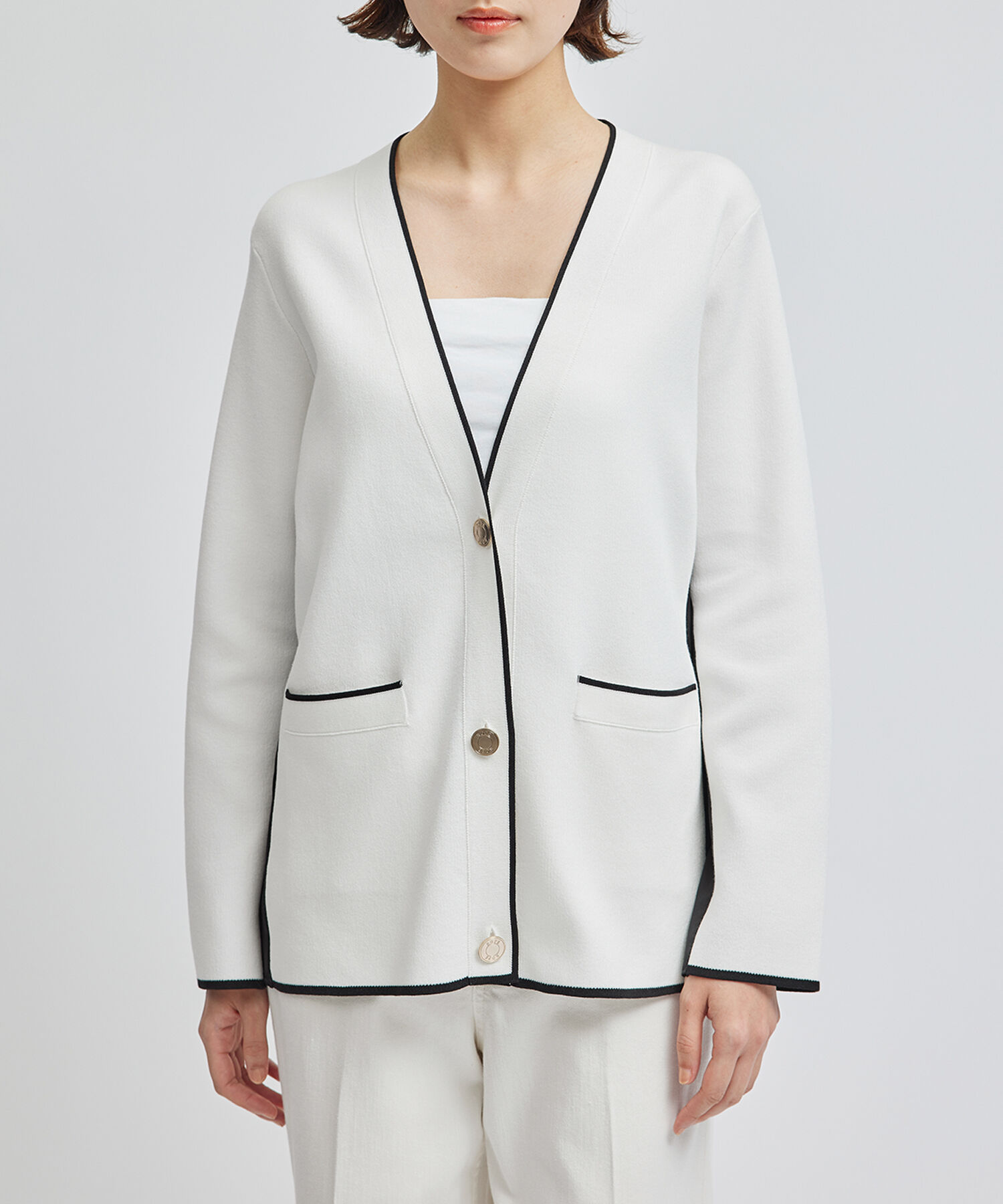 ROPE「サテン切り替えジャケット風カーディガン」|カーディガン|