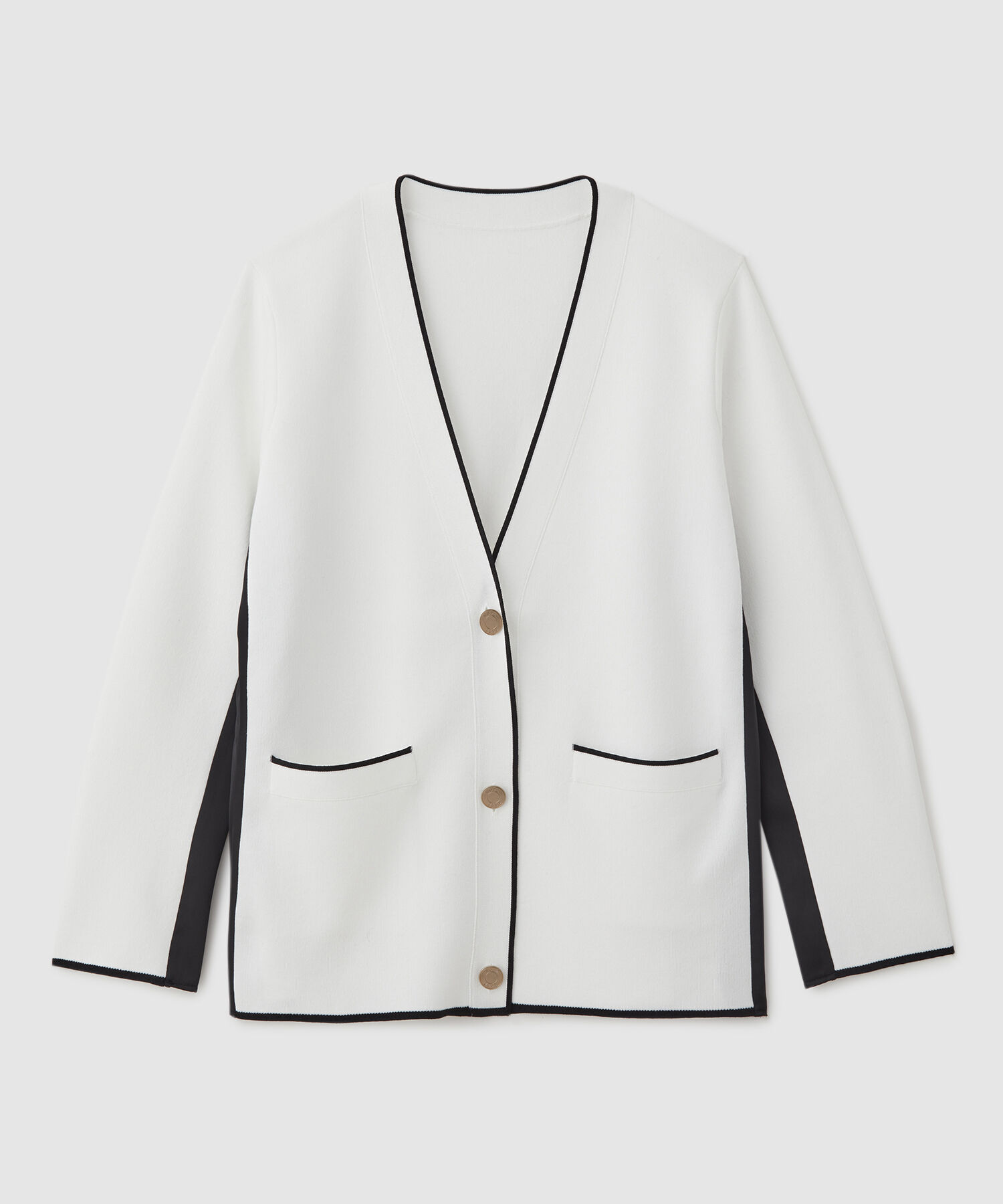 ROPE「サテン切り替えジャケット風カーディガン」|カーディガン|