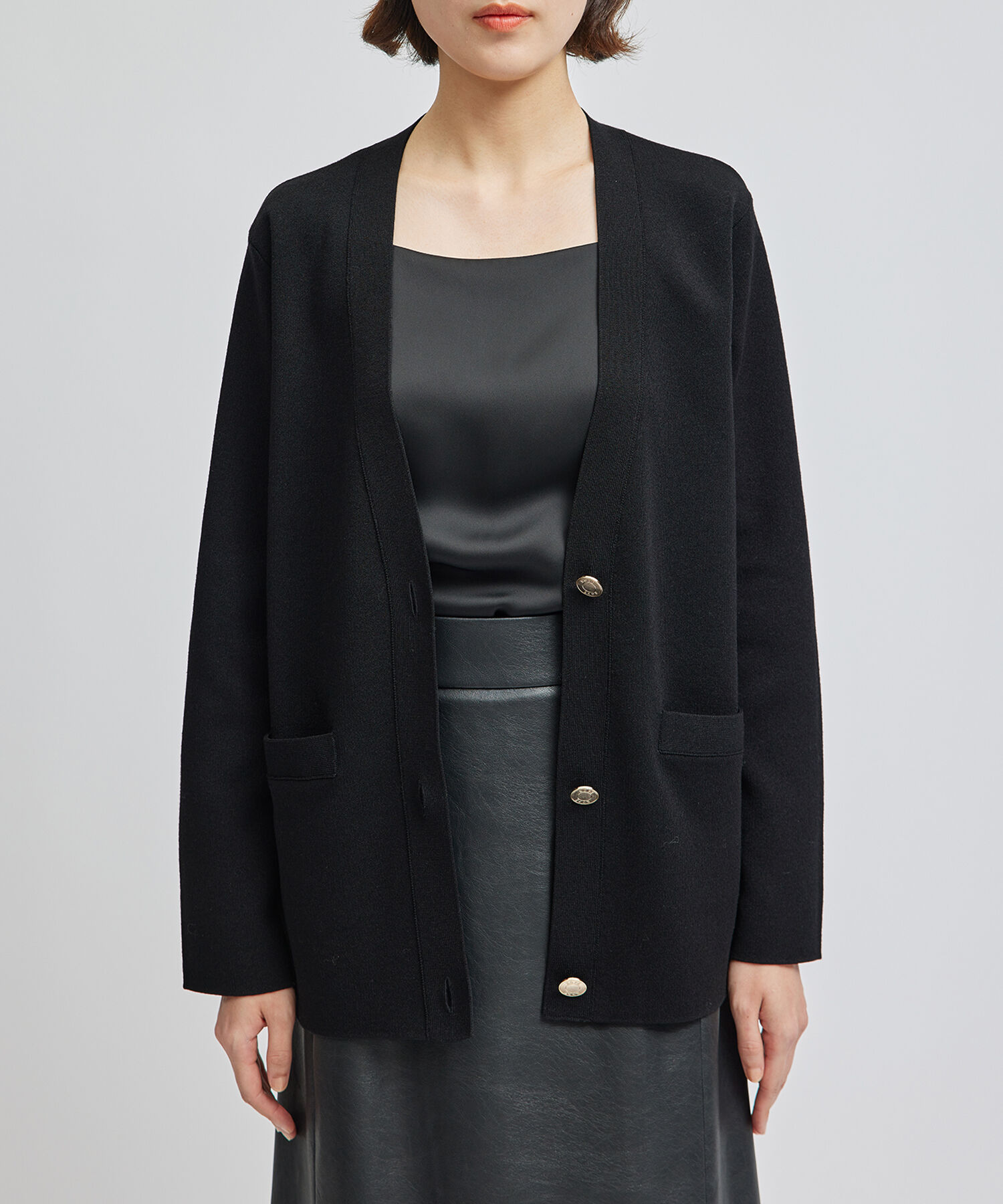 ROPE「サテン切り替えジャケット風カーディガン」|カーディガン|