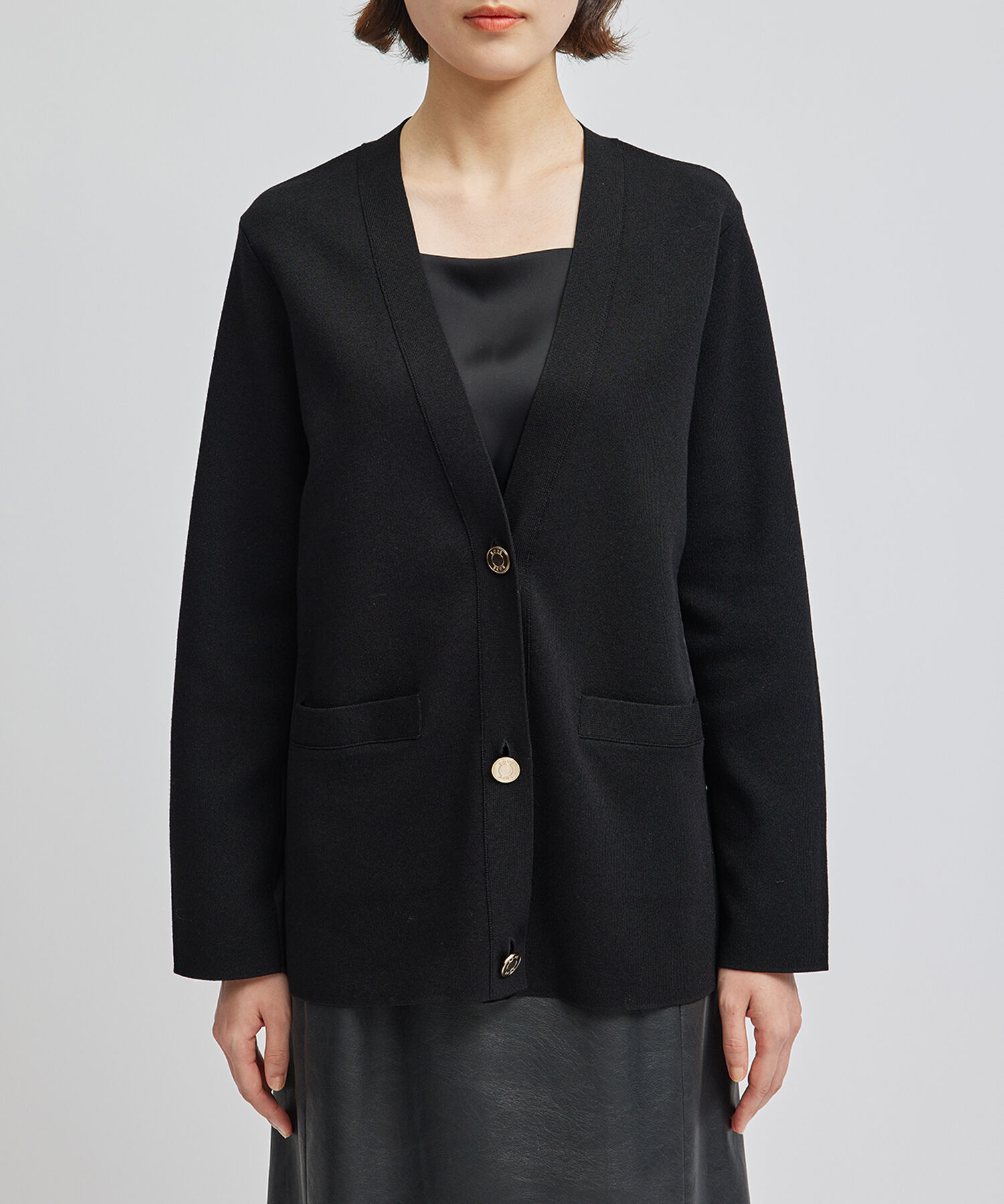 ROPE「サテン切り替えジャケット風カーディガン」|カーディガン|