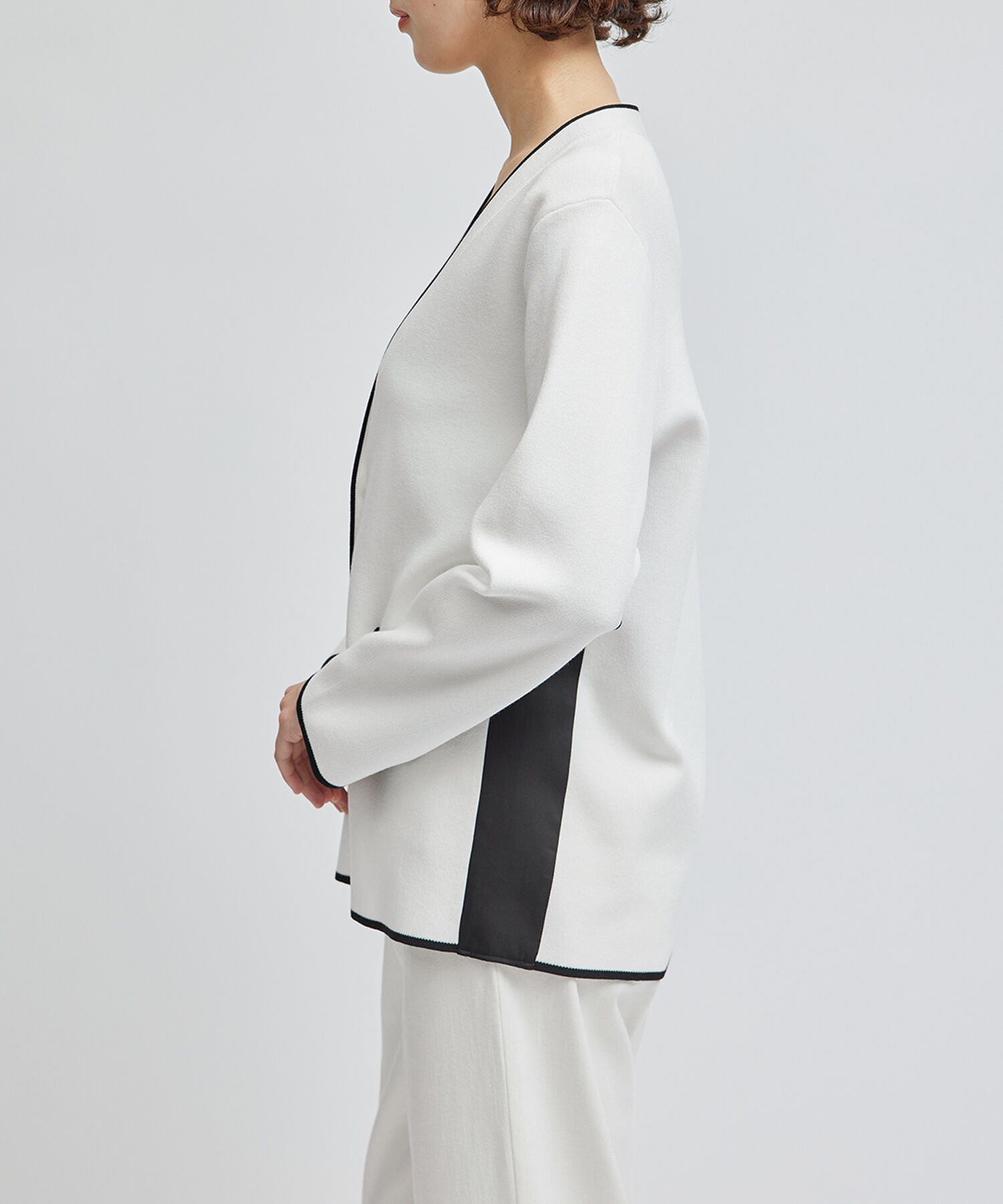 ROPE「サテン切り替えジャケット風カーディガン」|カーディガン|