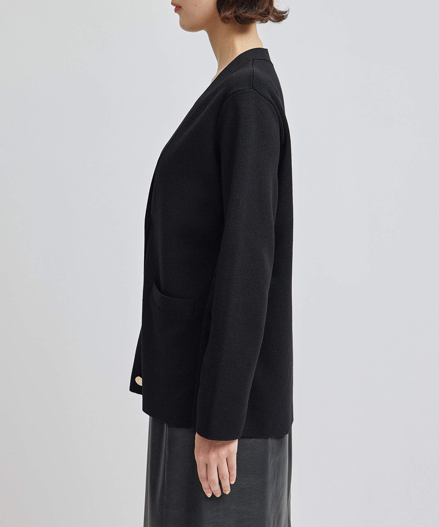 ROPE「サテン切り替えジャケット風カーディガン」|カーディガン|