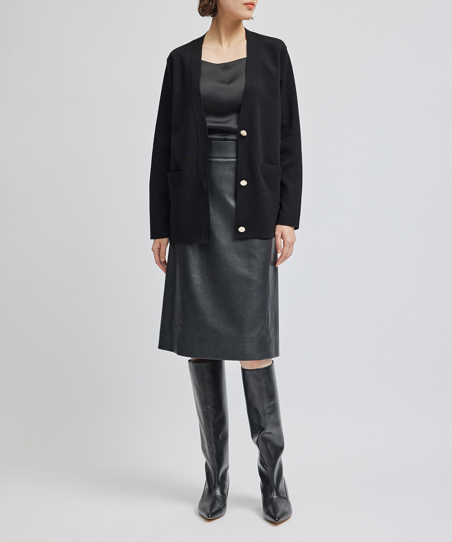 ROPE「サテン切り替えジャケット風カーディガン」|カーディガン|