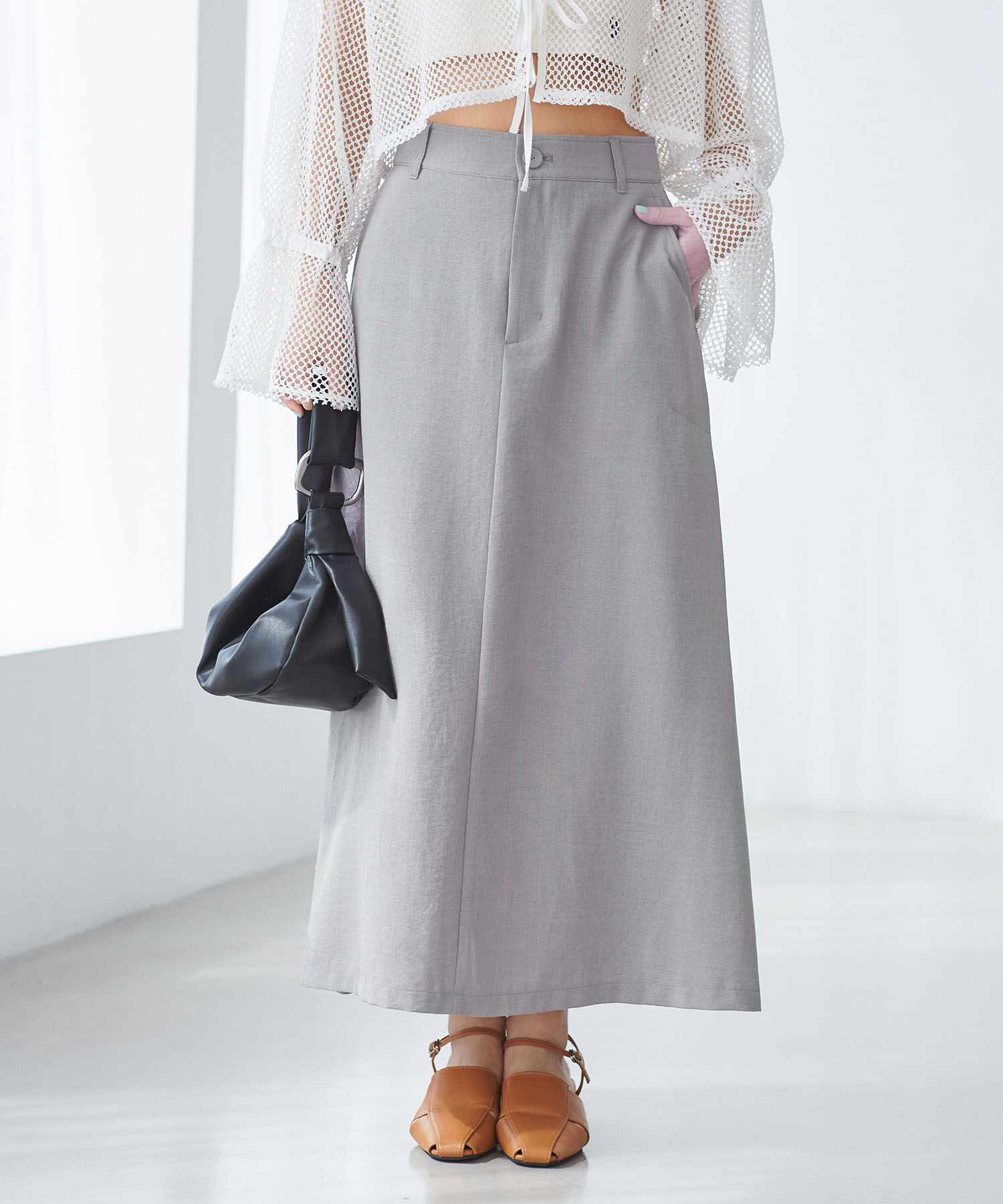 VIS「美easyリネンライクAラインスカート【洗える】【低身長～高身長】」|スカート|グレー(07)