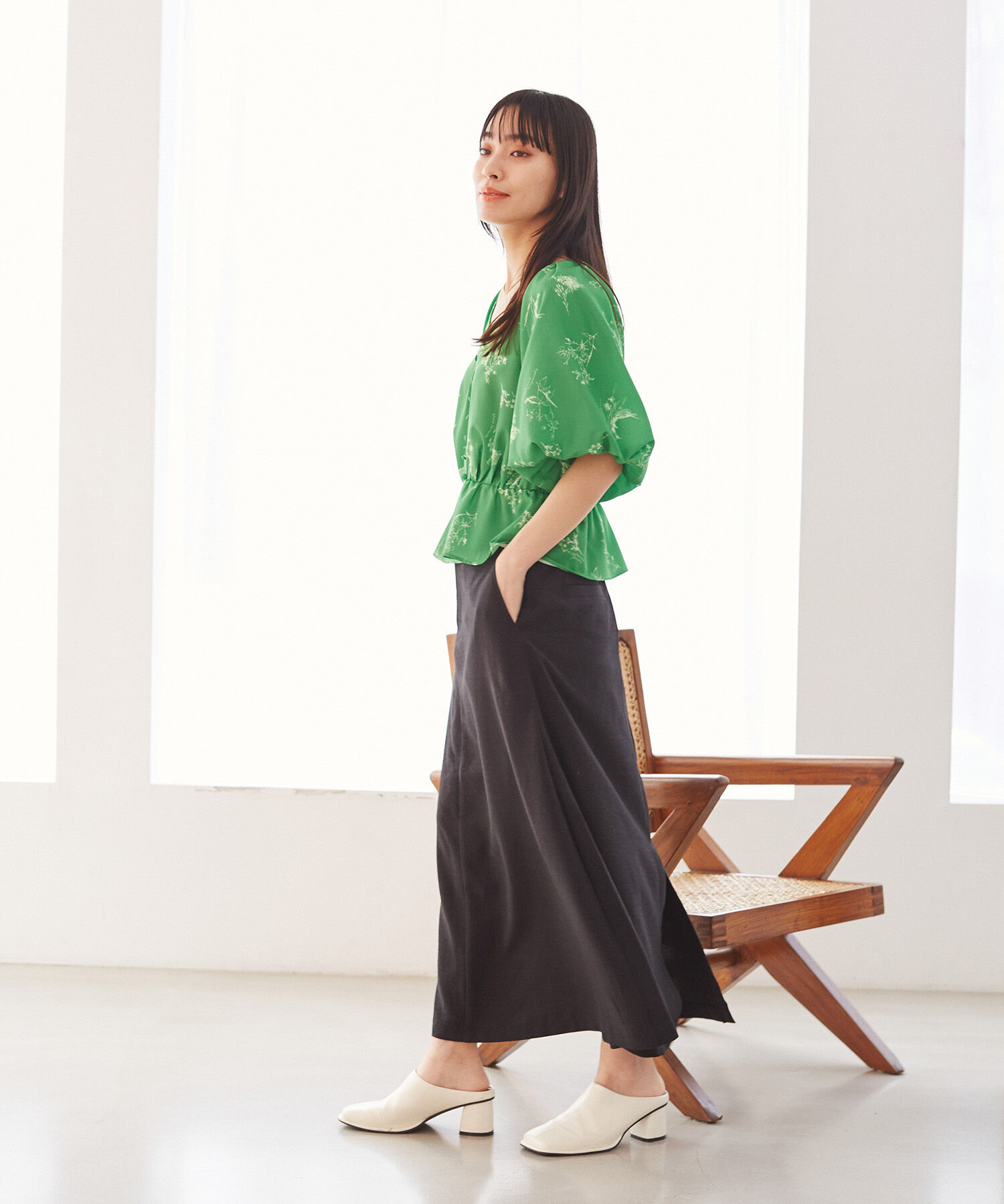 VIS「美easyリネンライクAラインスカート【洗える】【低身長～高身長】」|スカート|