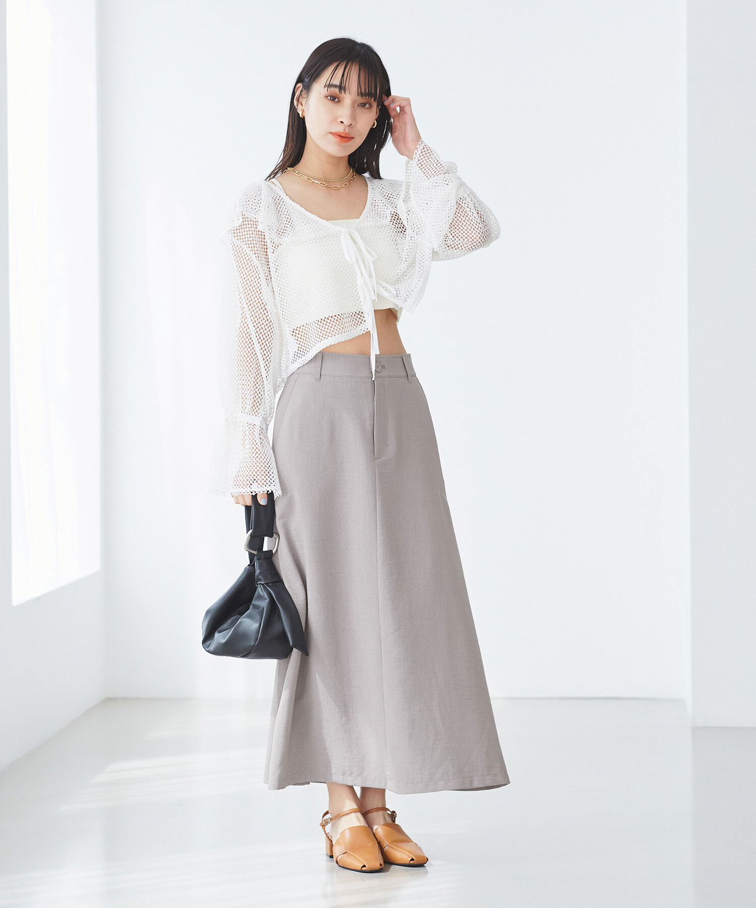 VIS「美easyリネンライクAラインスカート【洗える】【低身長～高身長】」|スカート|