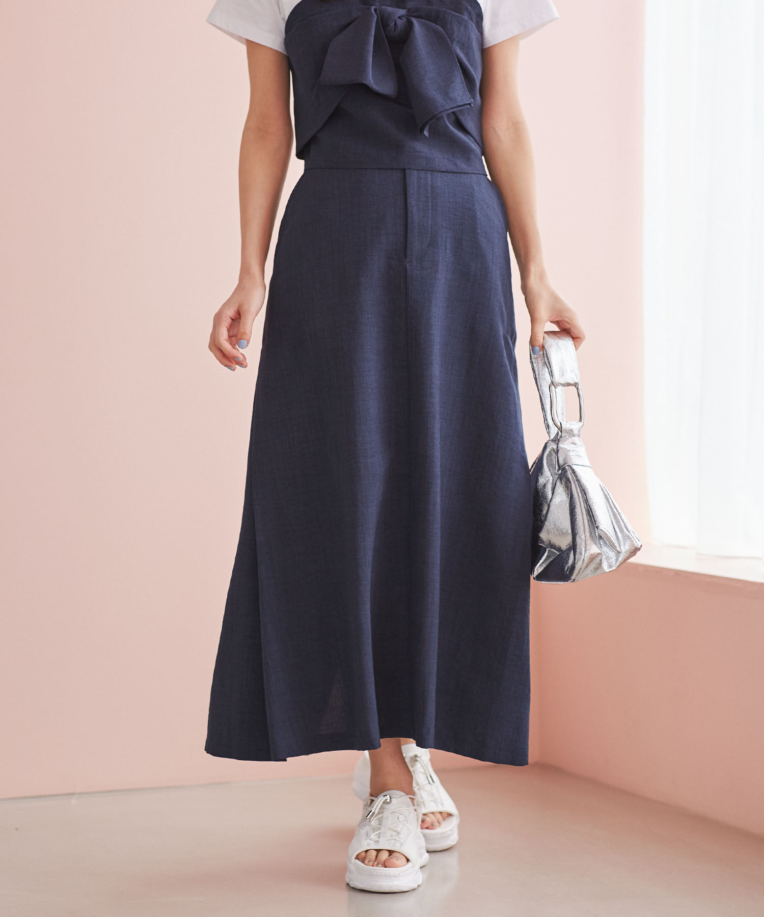 VIS「美easyリネンライクAラインスカート【洗える】【低身長～高身長】」|スカート|ネイビー(40)