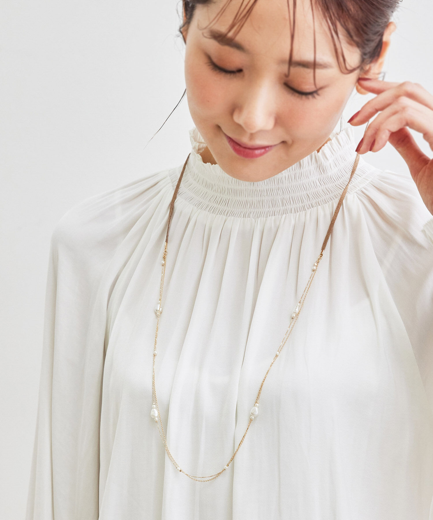 ROPE PICNIC PASSAGE「スエードライクテープコンビロングネックレス」|ネックレス|ゴールド(90)