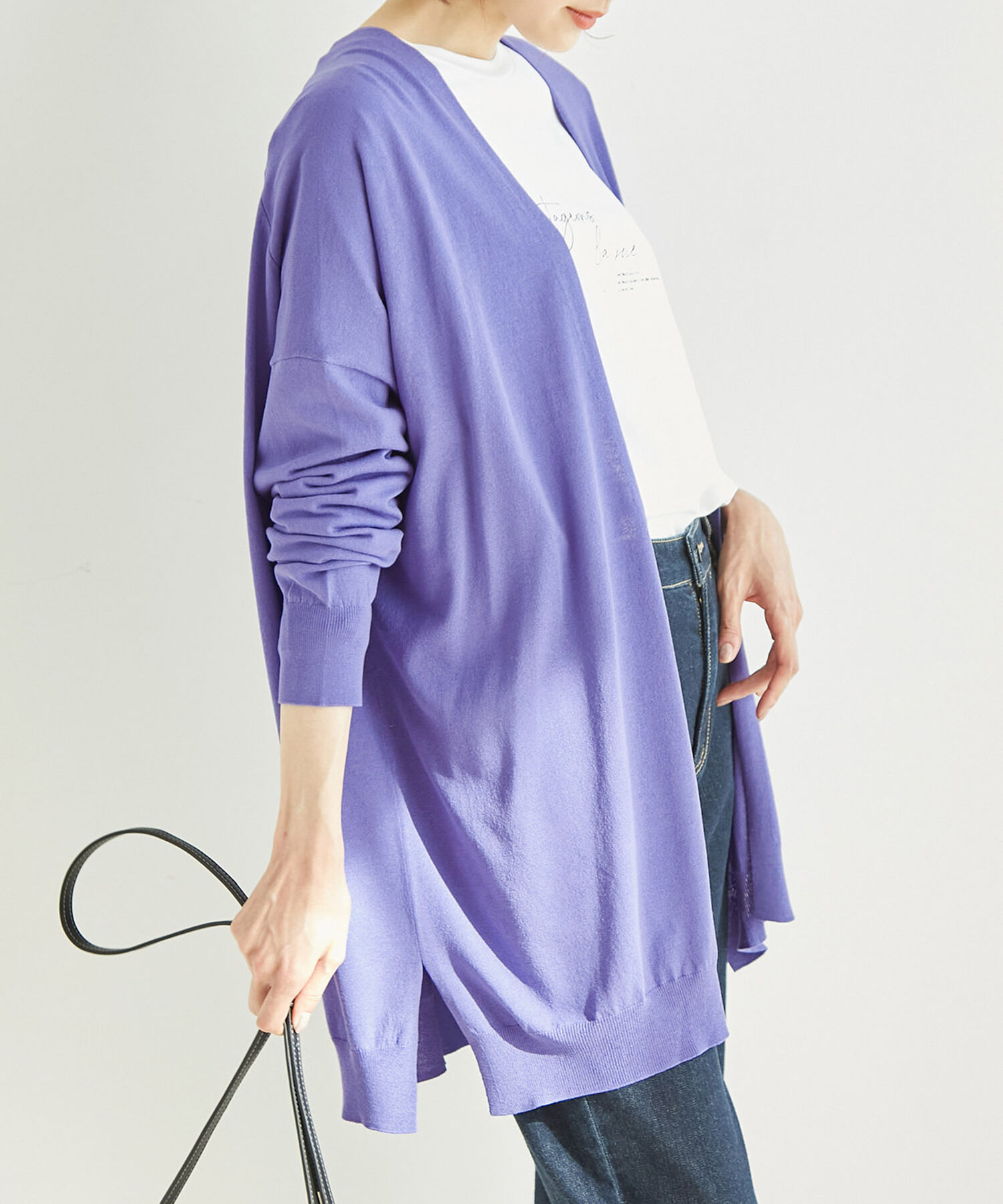 Rope&rsquo;Picnic「【WEB限定カラー:ネイビー】UVカット＆洗濯機OK/Aラインカーディガン」|カーディガン|パープル(50)