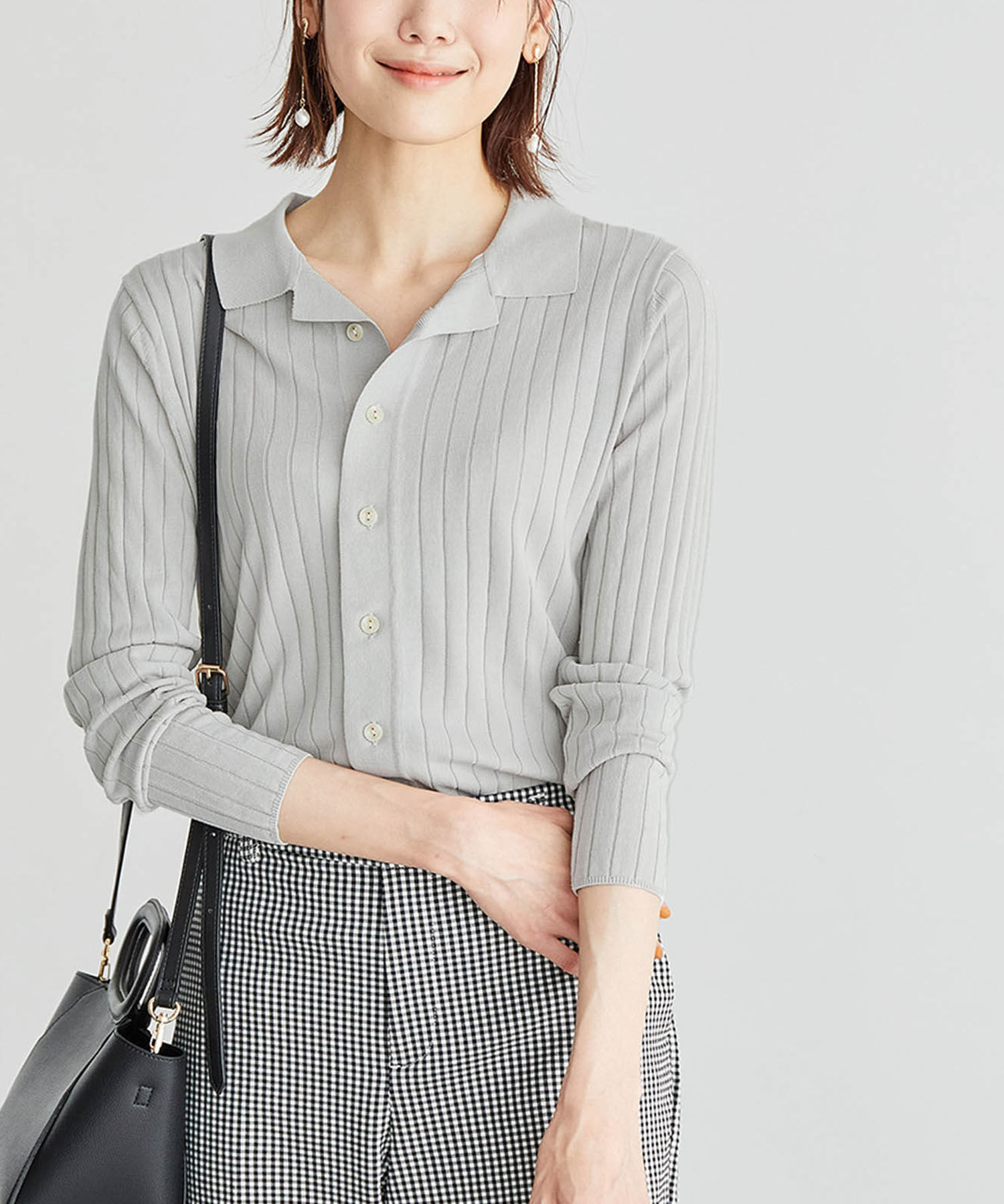 Rope&rsquo;Picnic「ポロニットカーディガン」|カーディガン|ライトグレー(08)