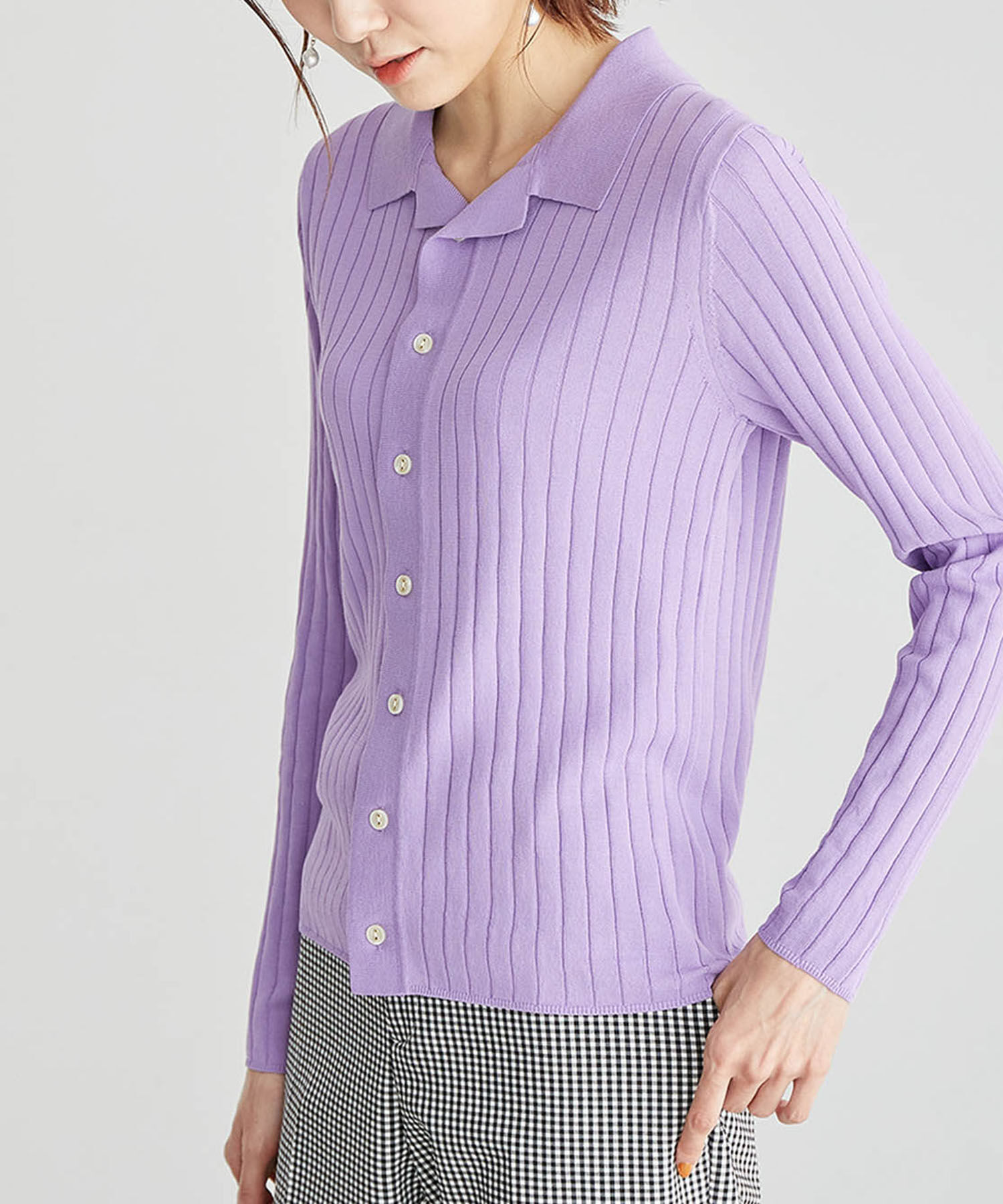 Rope&rsquo;Picnic「ポロニットカーディガン」|カーディガン|ラベンダー(52)