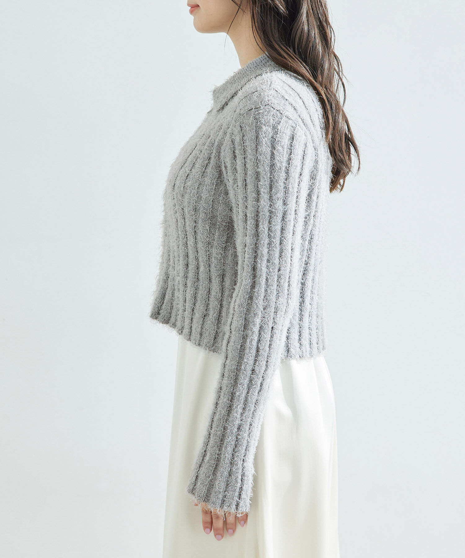 Rope&rsquo;Picnic「【一部店舗限定】ラメフェザー衿付ジップカーディガン」|カーディガン|