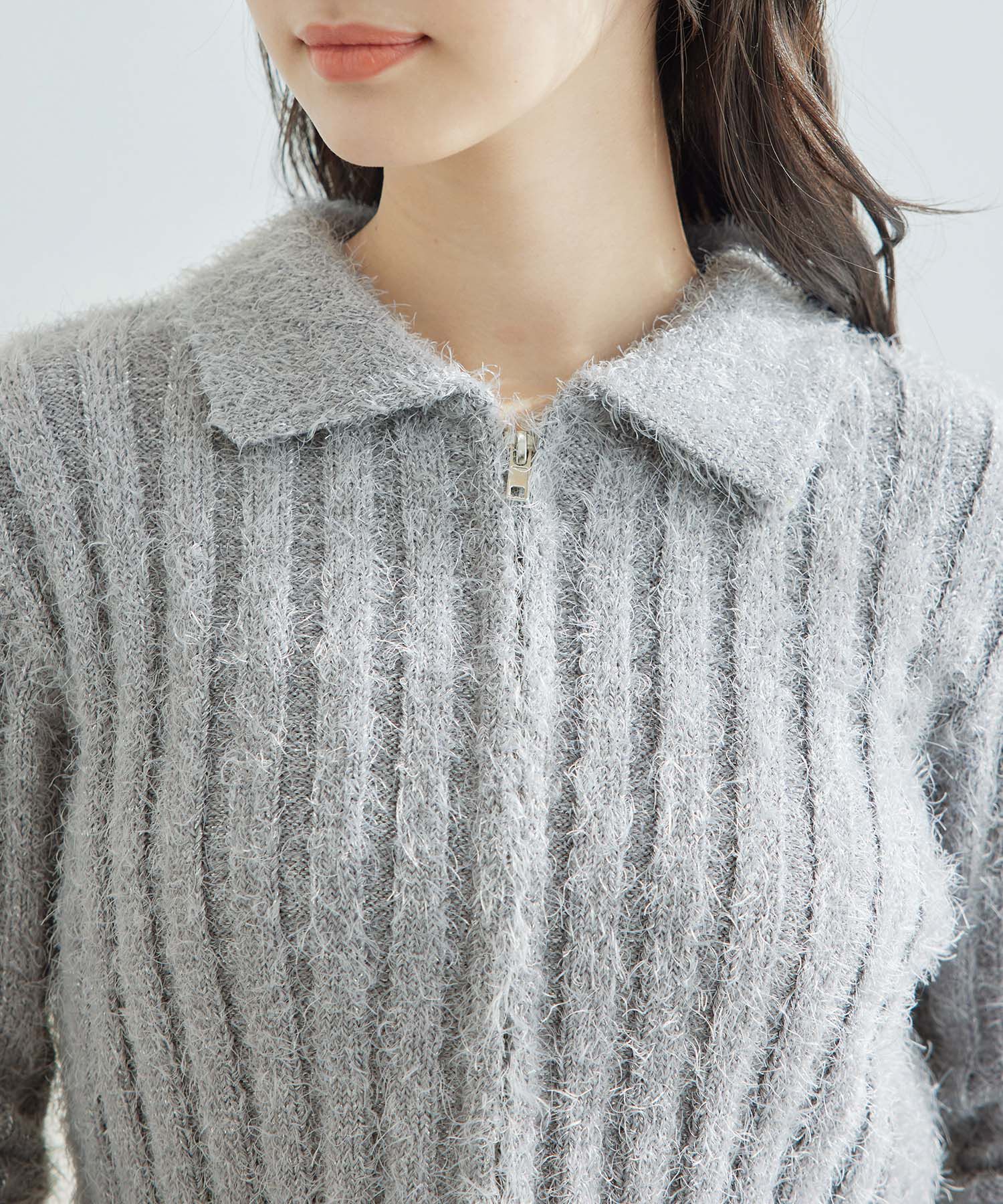 Rope&rsquo;Picnic「【一部店舗限定】ラメフェザー衿付ジップカーディガン」|カーディガン|