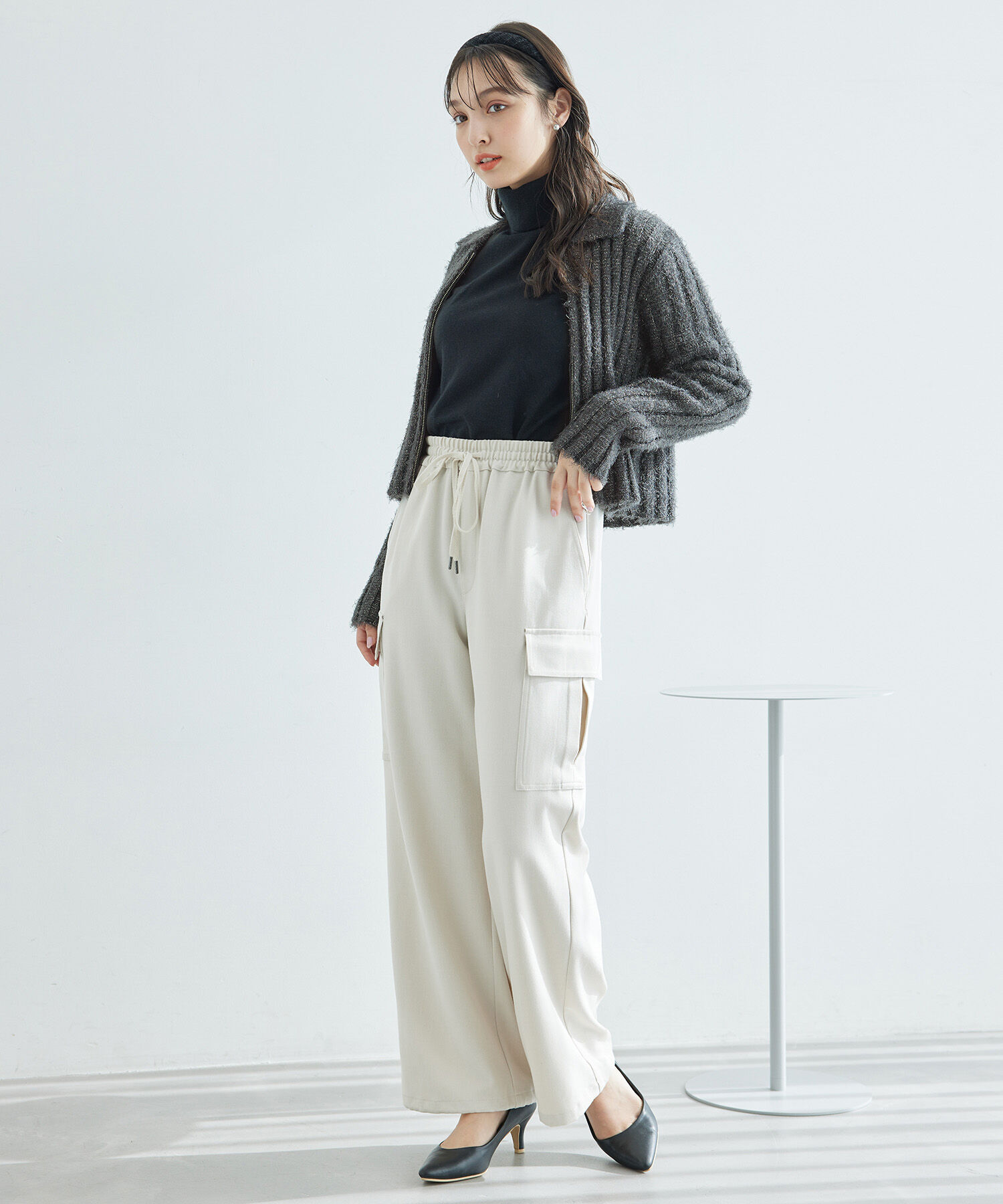 Rope&rsquo;Picnic「【一部店舗限定】ラメフェザー衿付ジップカーディガン」|カーディガン|