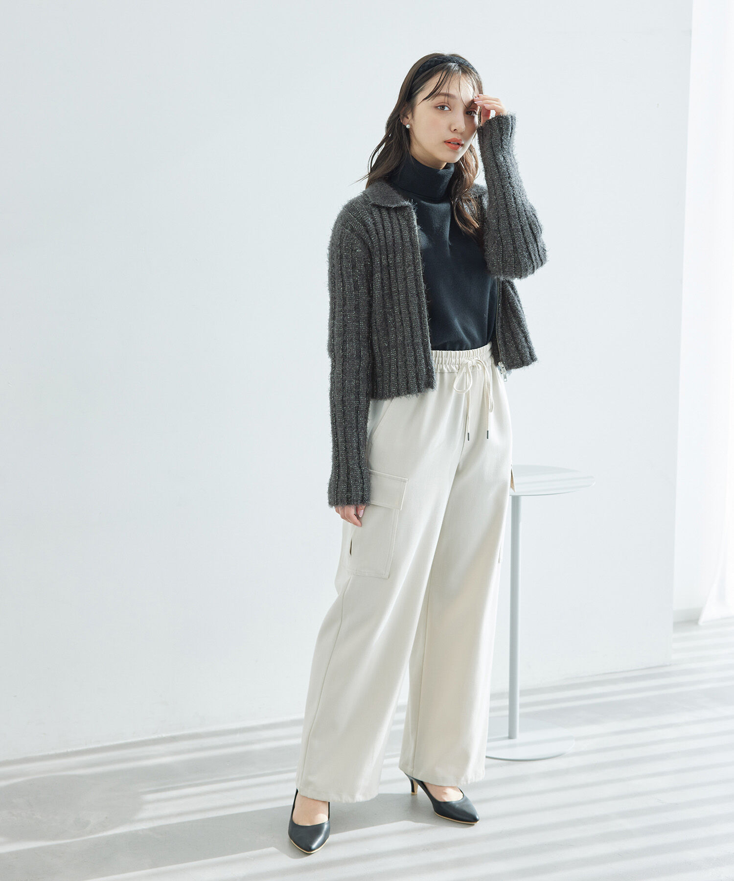 Rope&rsquo;Picnic「【一部店舗限定】ラメフェザー衿付ジップカーディガン」|カーディガン|