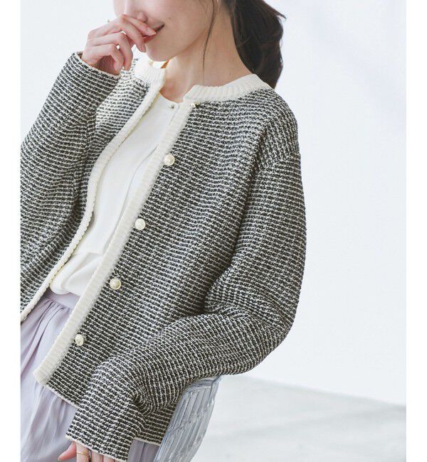 Rope&rsquo;Picnic「ゴールドボタンサマーツイードカーディジャケット」|カーディガン|ブラック系(02)