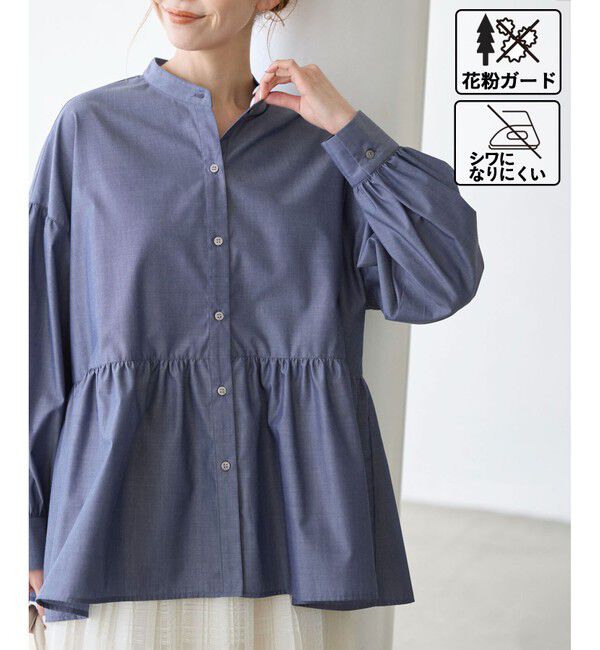 Rope&rsquo;Picnic「【花粉ガード・防シワ】ギャザーシャツブラウス」|シャツ・ブラウス|ネイビー(40)