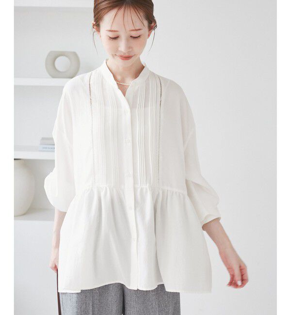 Rope&rsquo;Picnic「【UVケア・防シワ】羽織れるピンタックデザインペプラムシャツ」|シャツ・ブラウス|