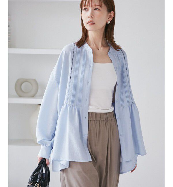 Rope&rsquo;Picnic「【UVケア・防シワ】羽織れるピンタックデザインペプラムシャツ」|シャツ・ブラウス|