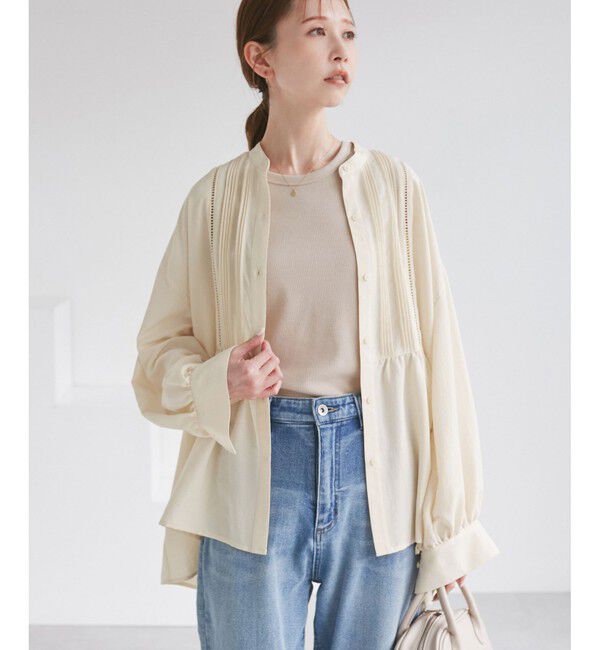 Rope&rsquo;Picnic「【UVケア・防シワ】羽織れるピンタックデザインペプラムシャツ」|シャツ・ブラウス|