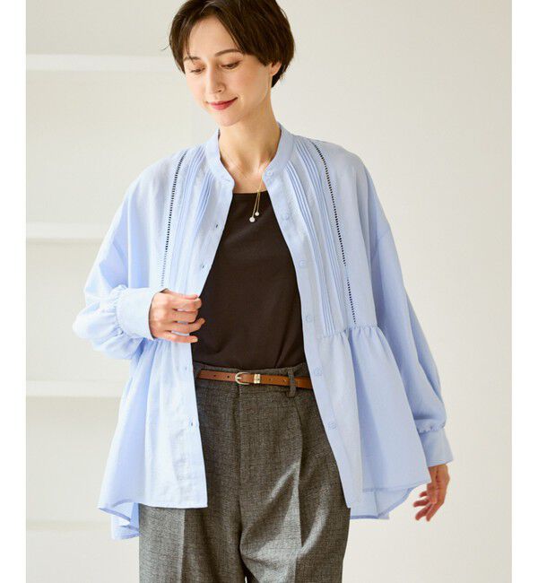Rope&rsquo;Picnic「【UVケア・防シワ】羽織れるピンタックデザインペプラムシャツ」|シャツ・ブラウス|