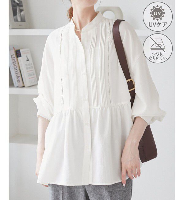 Rope&rsquo;Picnic「【UVケア・防シワ】羽織れるピンタックデザインペプラムシャツ」|シャツ・ブラウス|オフホワイト(15)