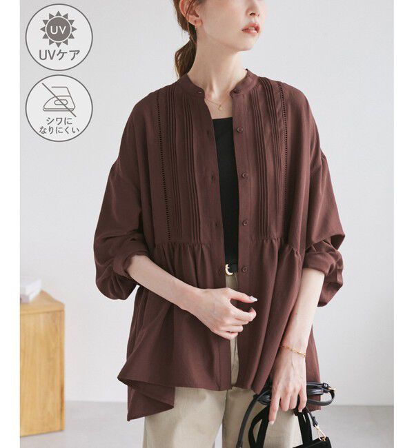 Rope&rsquo;Picnic「【UVケア・防シワ】羽織れるピンタックデザインペプラムシャツ」|シャツ・ブラウス|ブラウン(20)