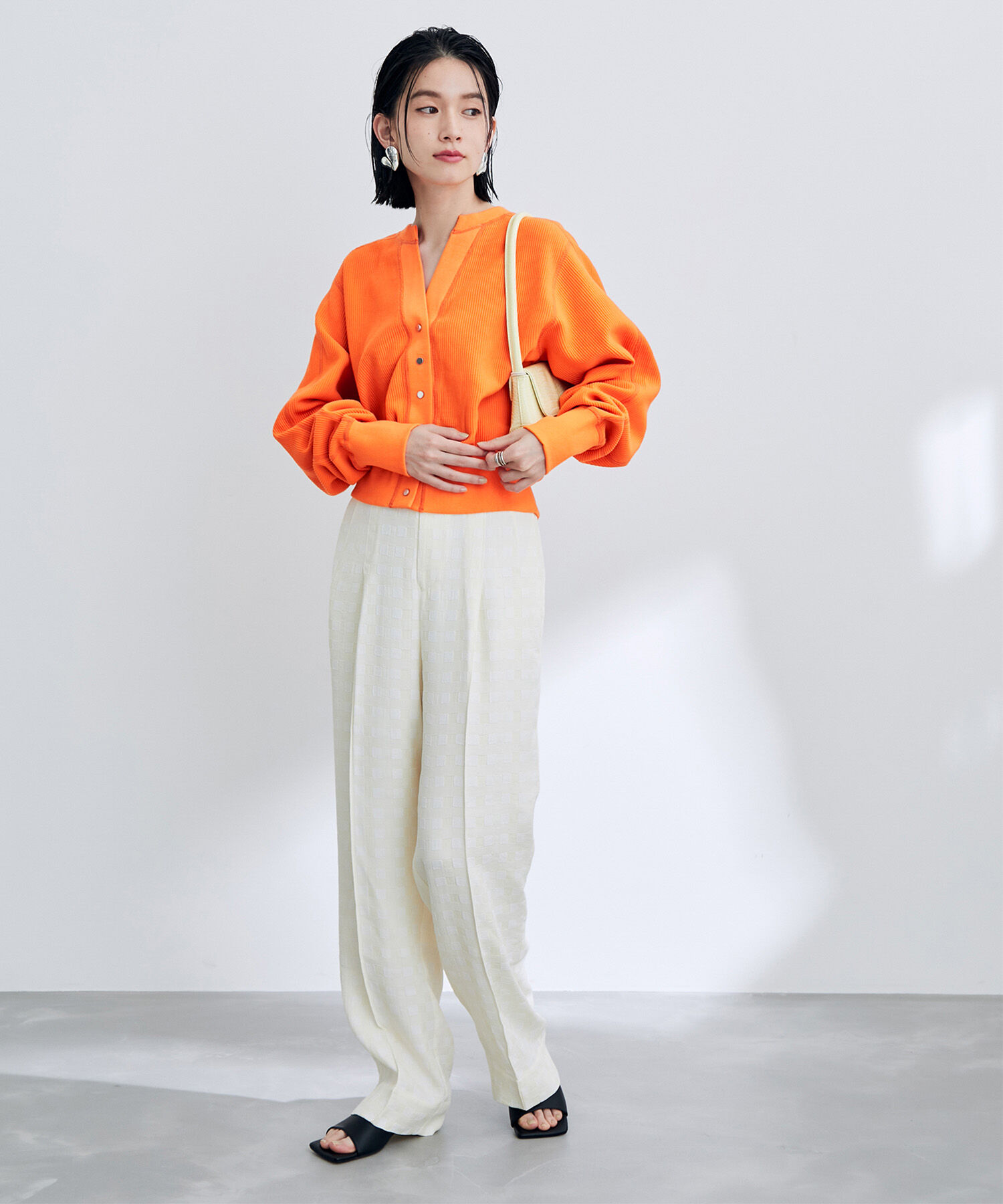 ADAM ET ROPE'「【サステナブル】キーネックスナップカーディガン」|カーディガン|